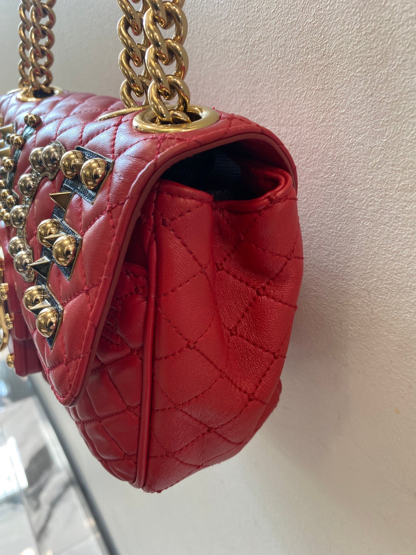 DOLCE & GABBANA STUDDED QUILTED LEATHER SHOULDER BAG