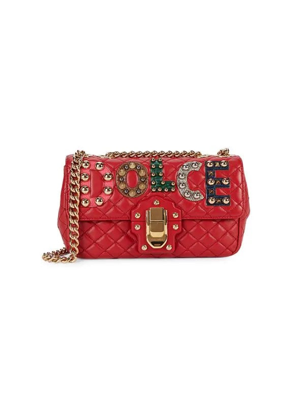 DOLCE & GABBANA STUDDED QUILTED LEATHER SHOULDER BAG