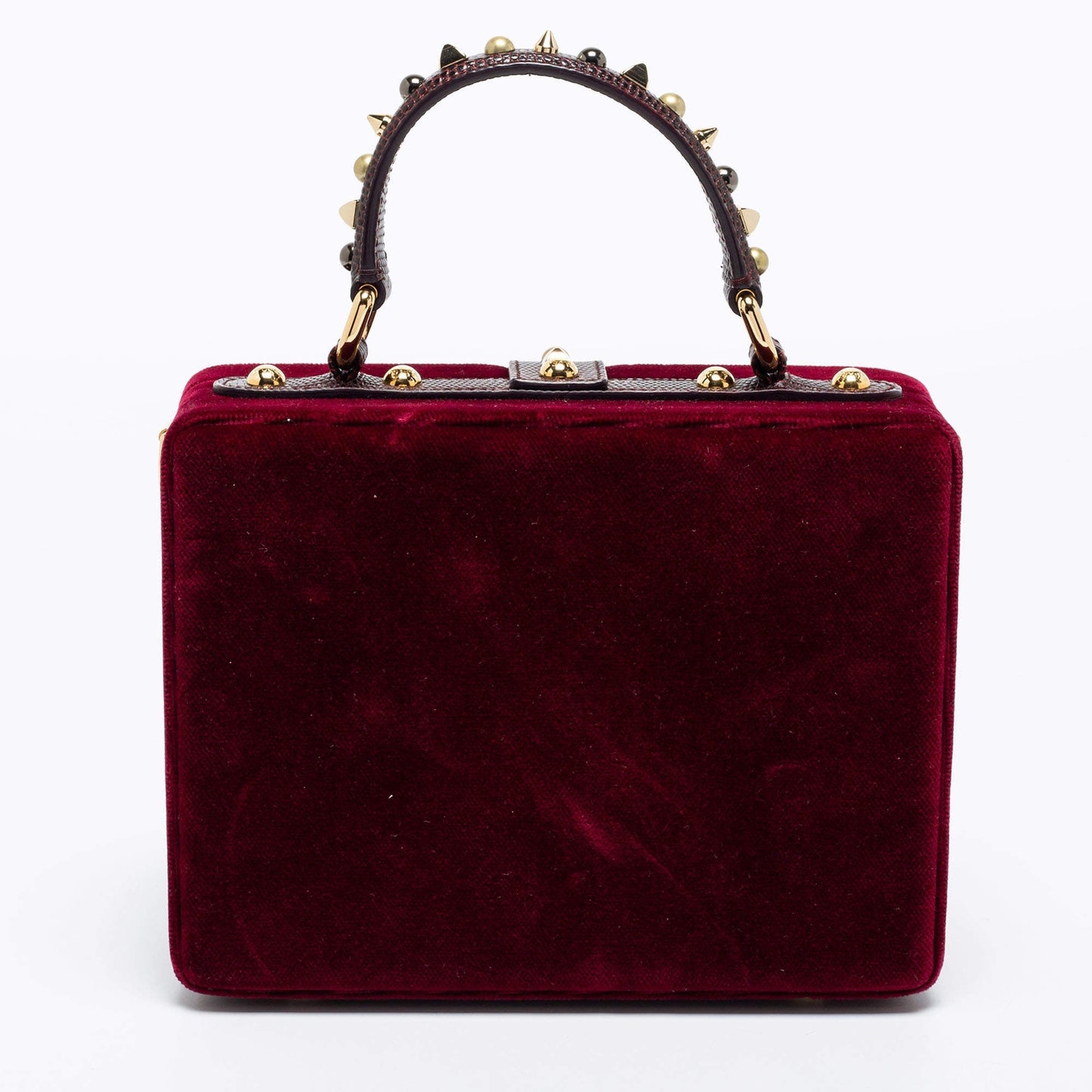 DOLCE & GABBANA VELVET LIZARD EMBOSSED LEATHER EMBELLISHED BOX BAG