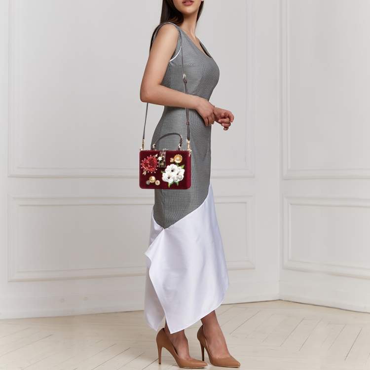 DOLCE & GABBANA VELVET LIZARD EMBOSSED LEATHER EMBELLISHED BOX BAG
