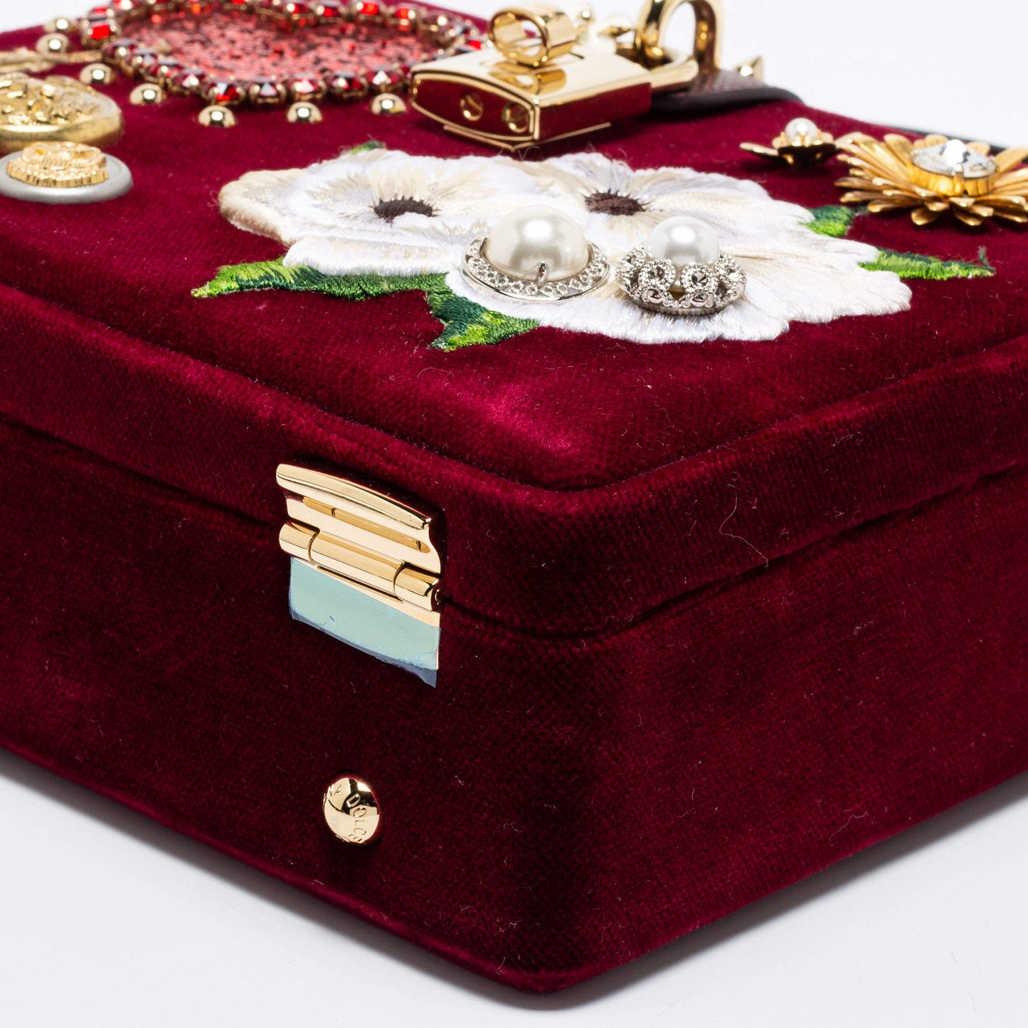 DOLCE & GABBANA VELVET LIZARD EMBOSSED LEATHER EMBELLISHED BOX BAG