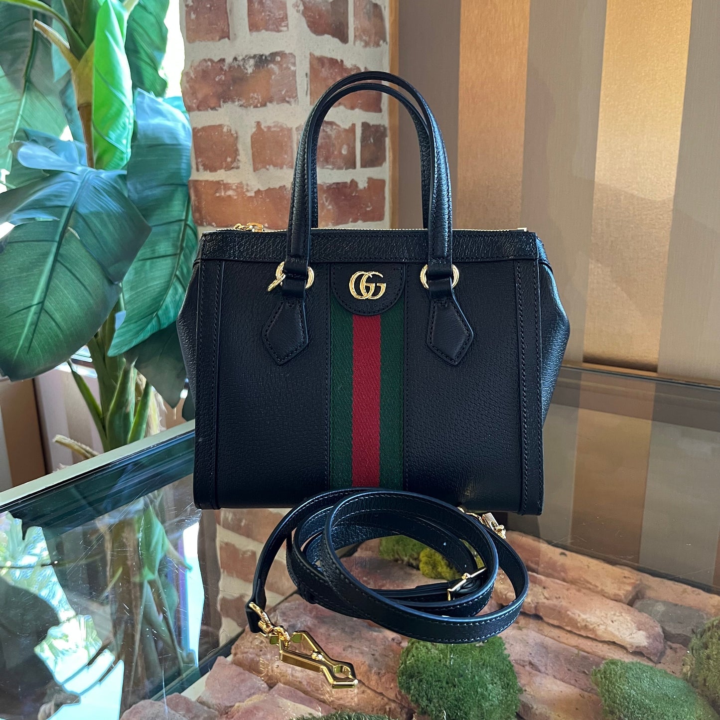 GUCCI Black Leather Ophidia Small Tote