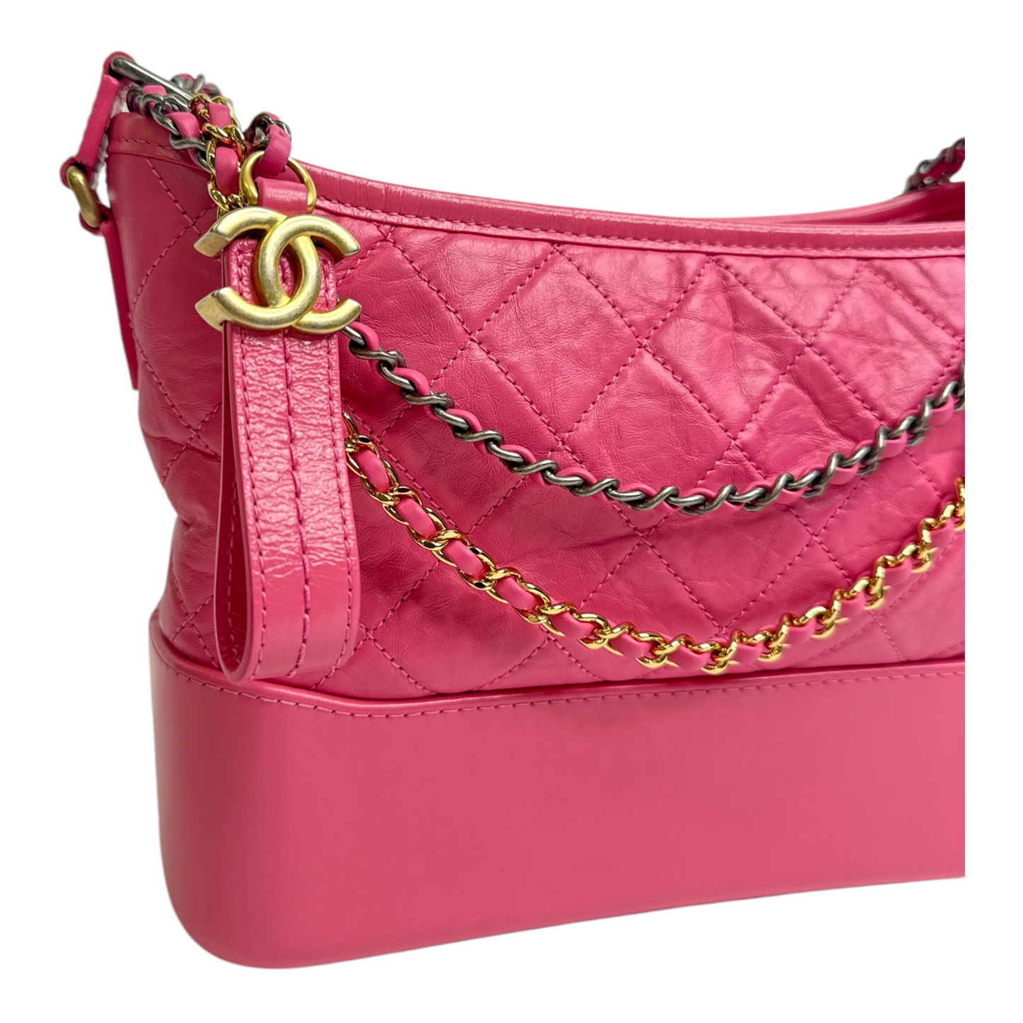 Chanel Aged Calfskin Quilted Small Gabrielle Logo Hobo Rose