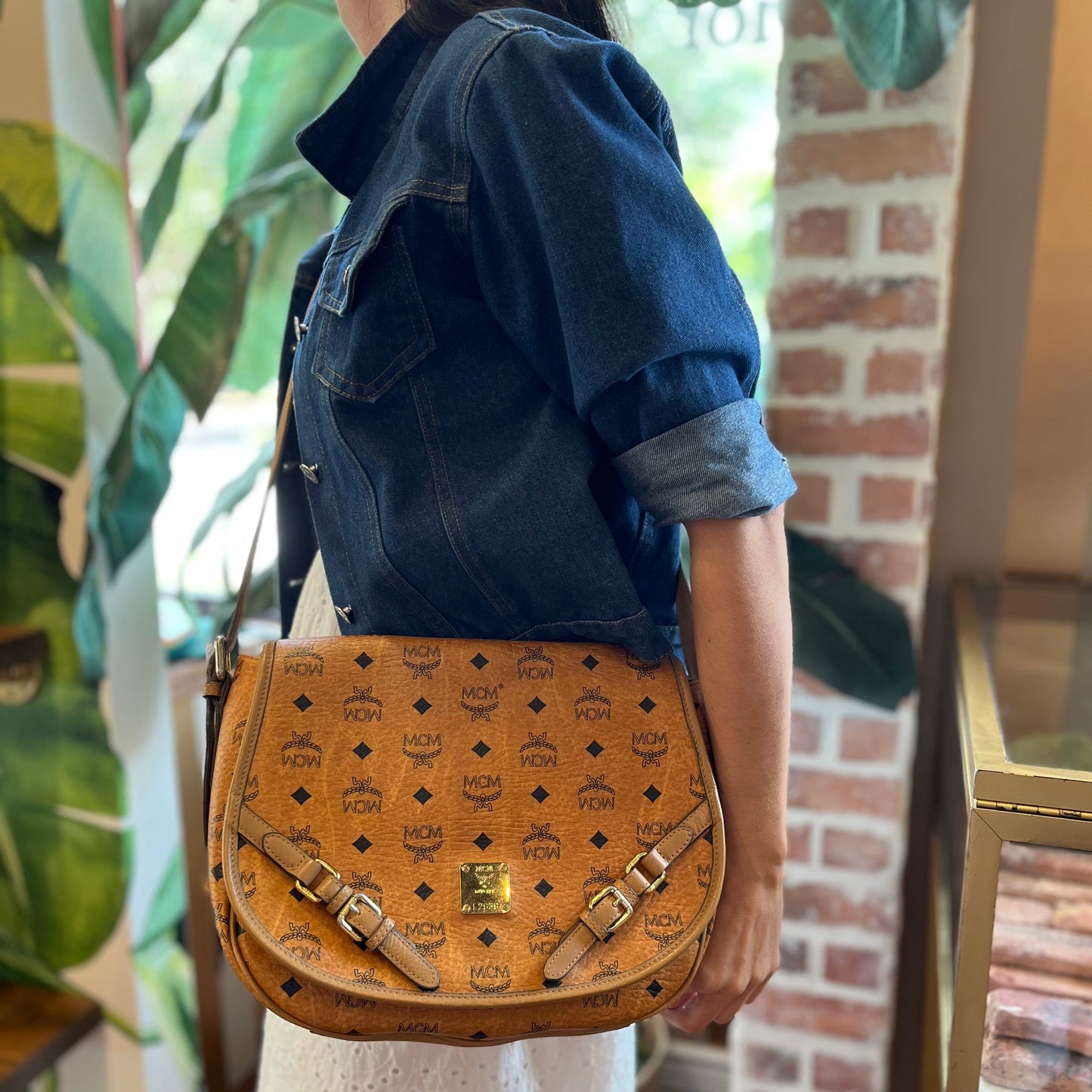 MCM Cognac Visetos Canvas Crossbody Bag