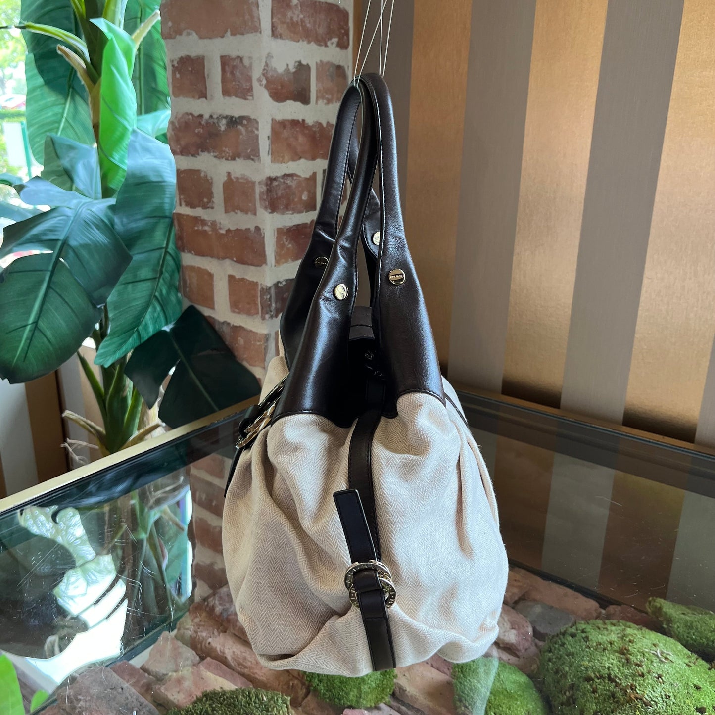 BLVGARI Linen Leather Hobo TS4035
