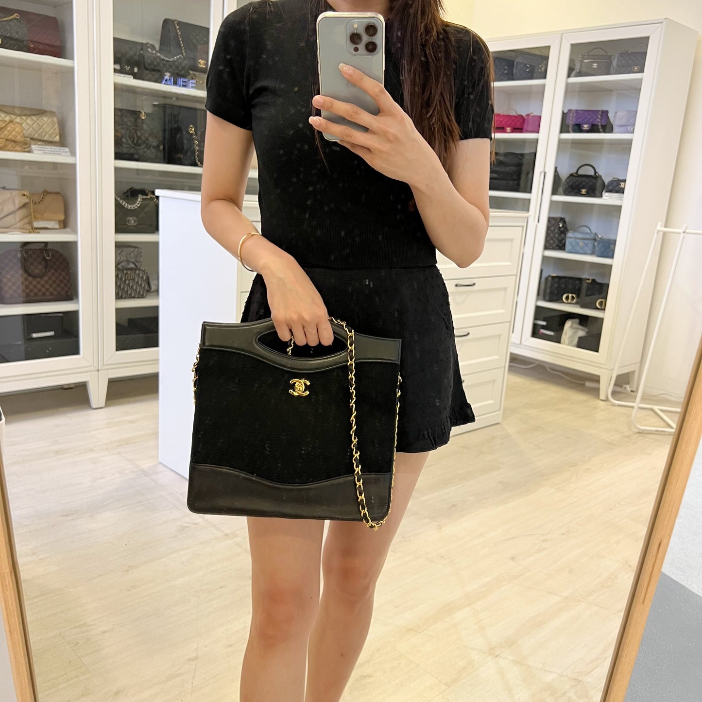 GLM-Large  31 Bag in Black Fabric and Lambskin and 24K GHW