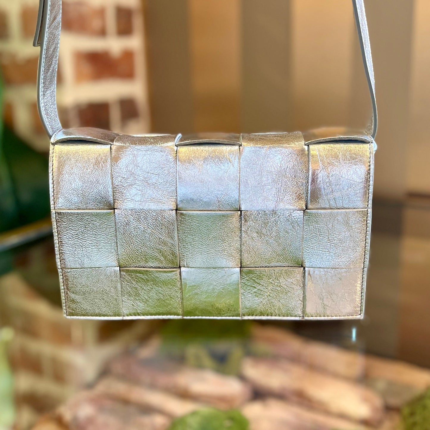 BOTTEGA VENETA Cassette Maxi Intrecciato Silver Metallic Lambskin Crossbody