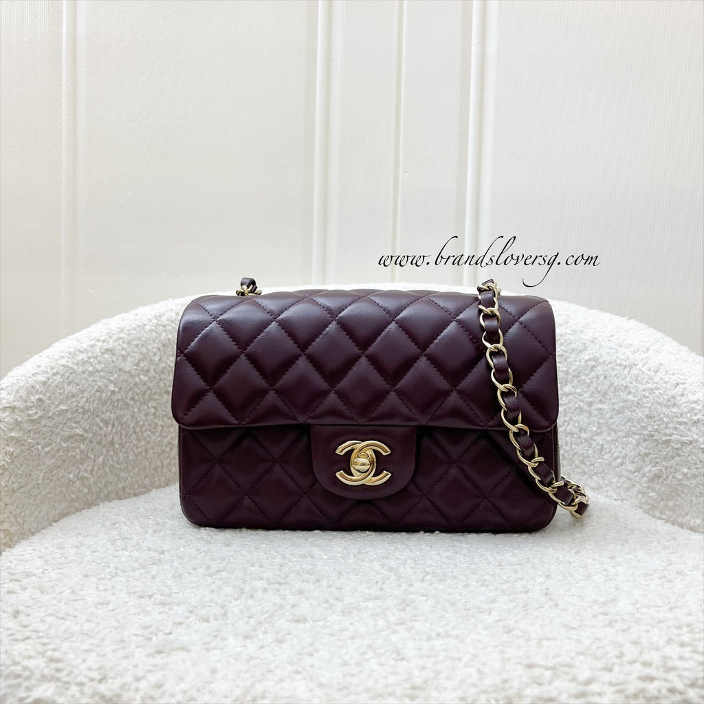 GLM-Classic Rectangle Mini Flap Bag in Burgundy Lambskin and LGHW