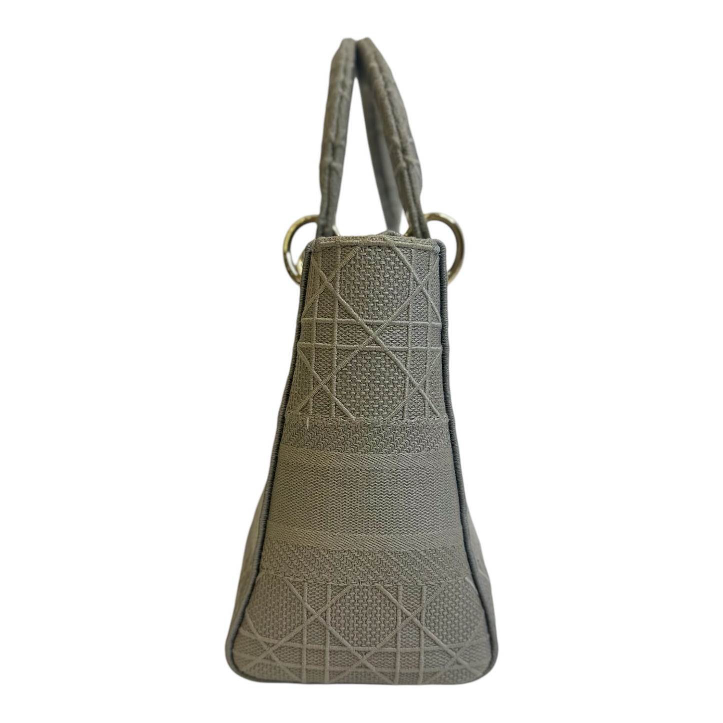 Christian Dior Canvas Embroidered Cannage Medium Lady D-Lite Gray
