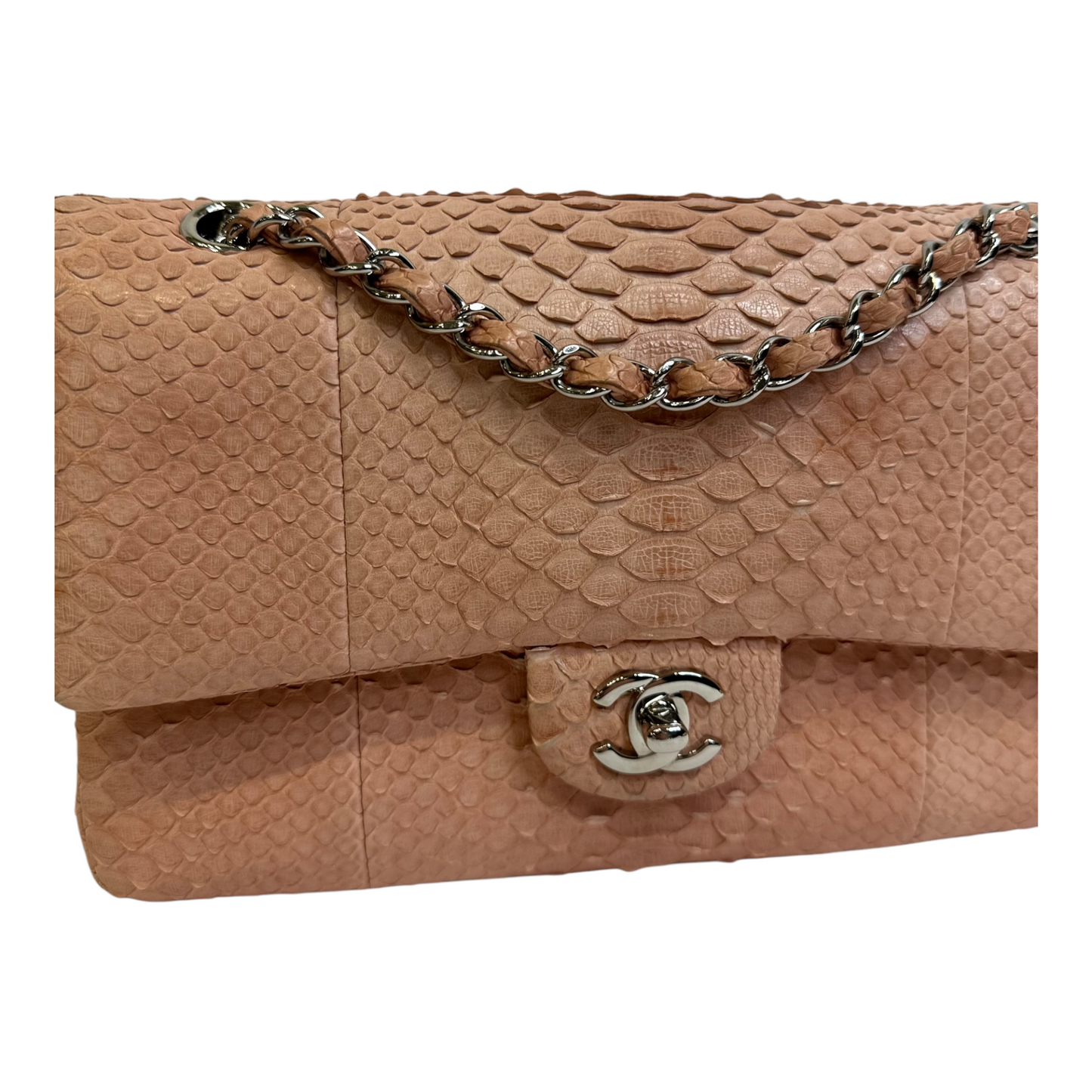GLM-Pink Python Medium Double Flap Handbag