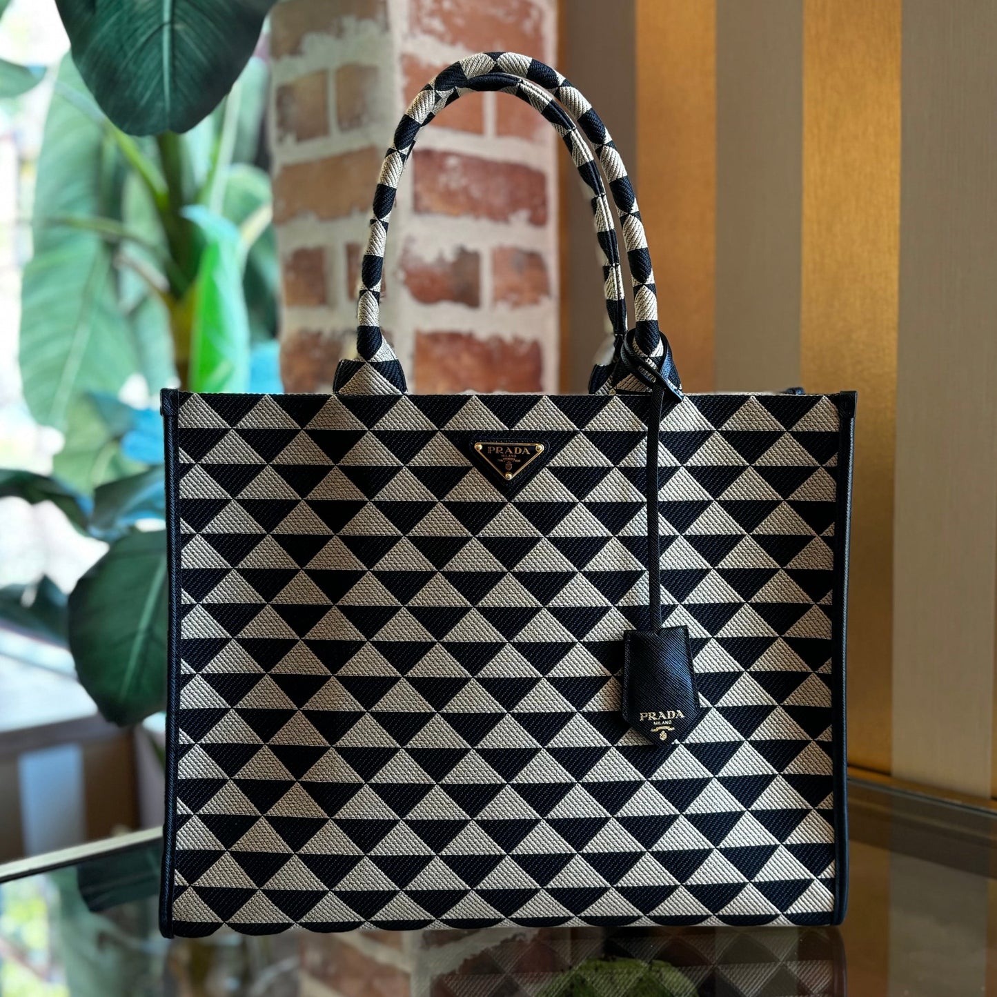 PRADA Large Symbole Embroidered Fabric Tote Bag
