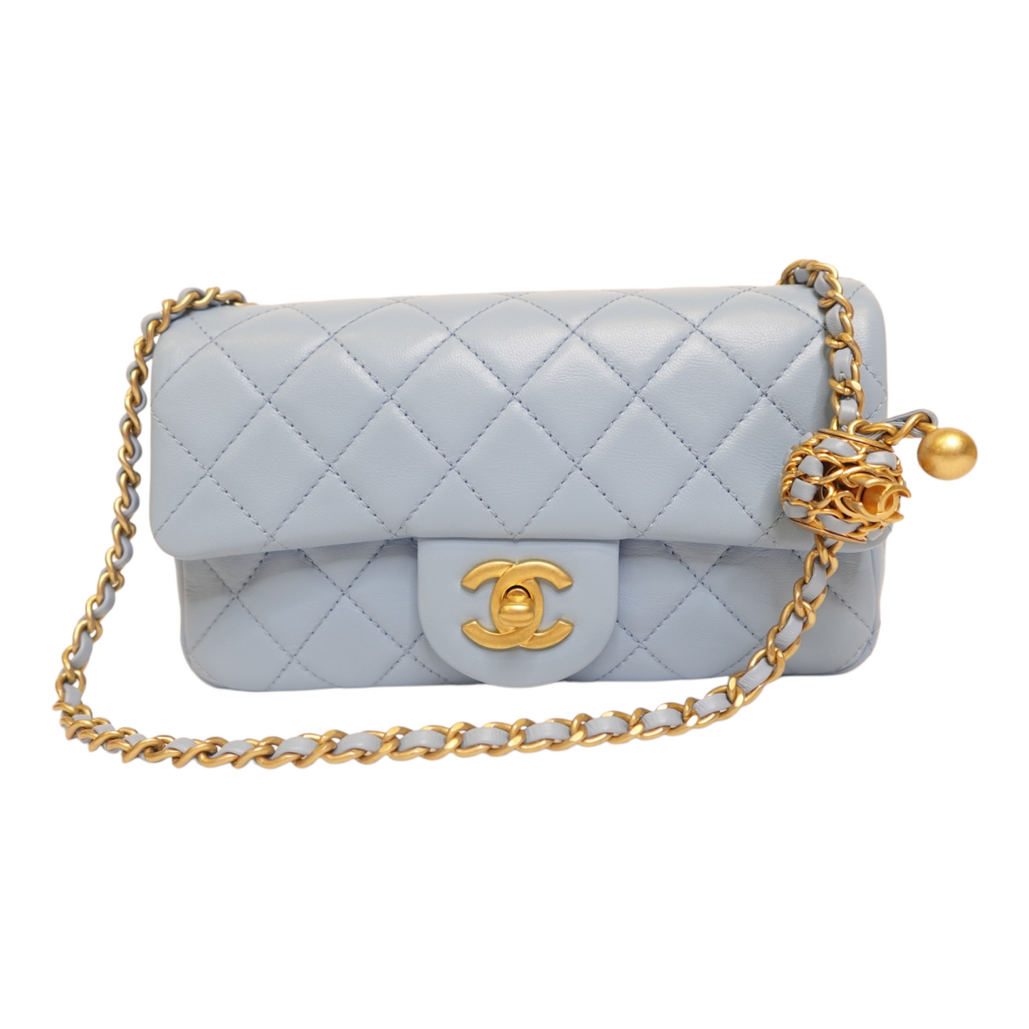 Chanel Blue Lambskin Quilted Mini Pearl Crush Flap Bag