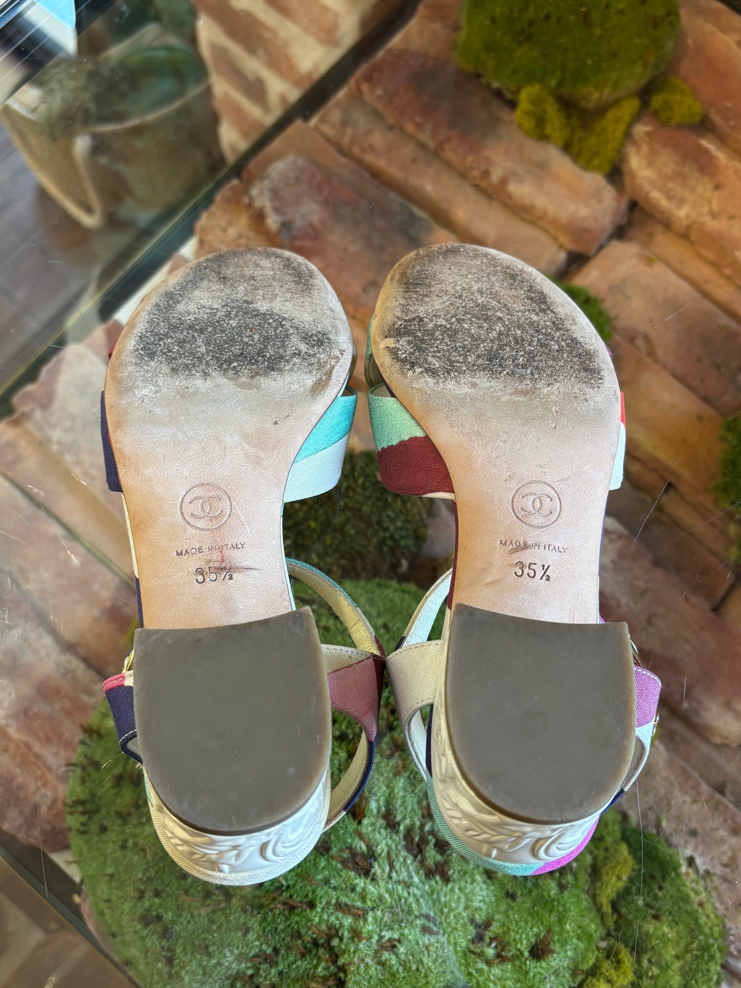 CHANEL Multicolor Fabric Camellia Sandals