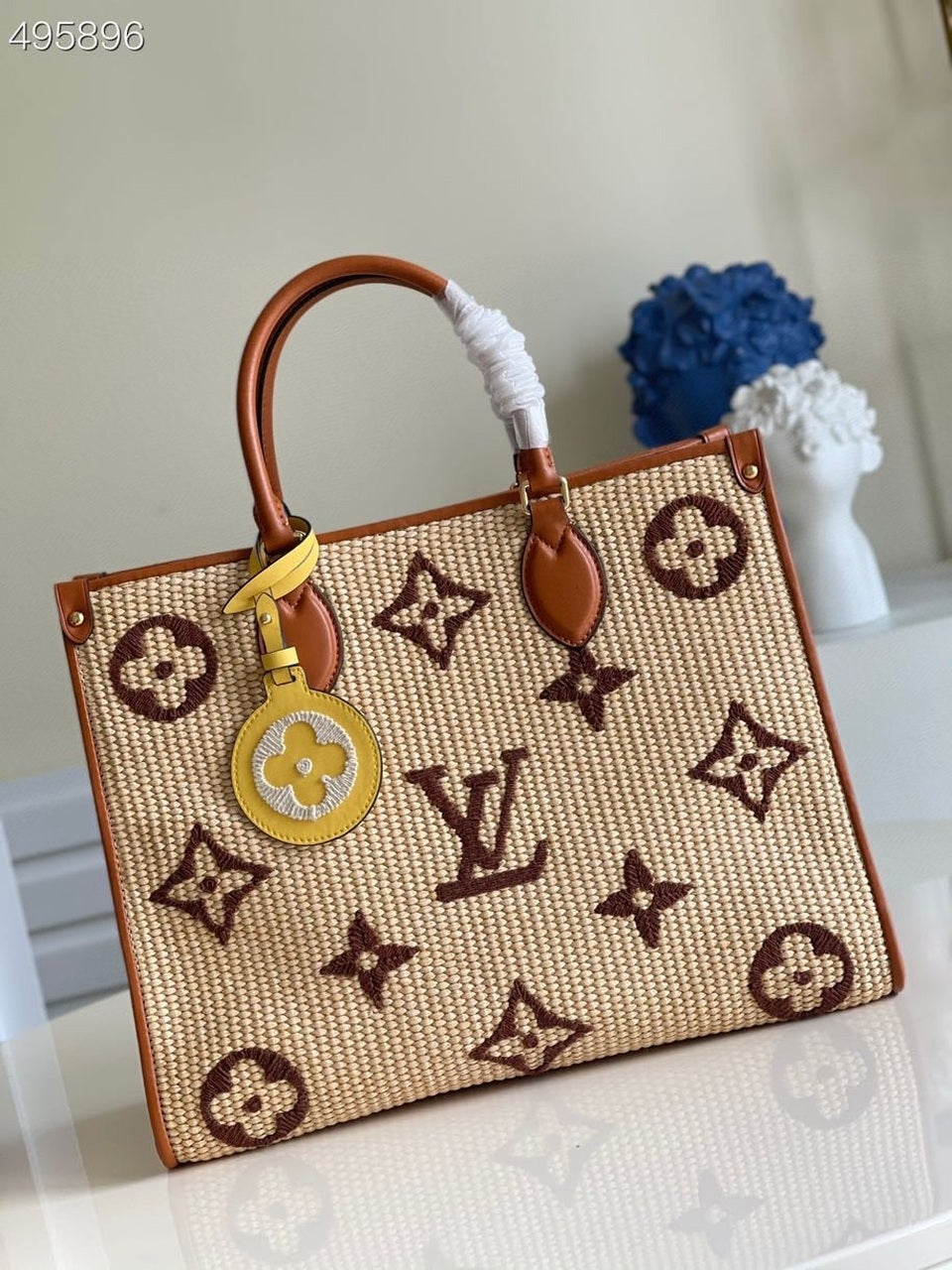 LV OnTheGo MM Tote Bag Monogram Raffia Tan For Women, WomenÃ¢â‚¬â„¢s Handbags, Shoulder Bags 13.8in/35cm LV M57707