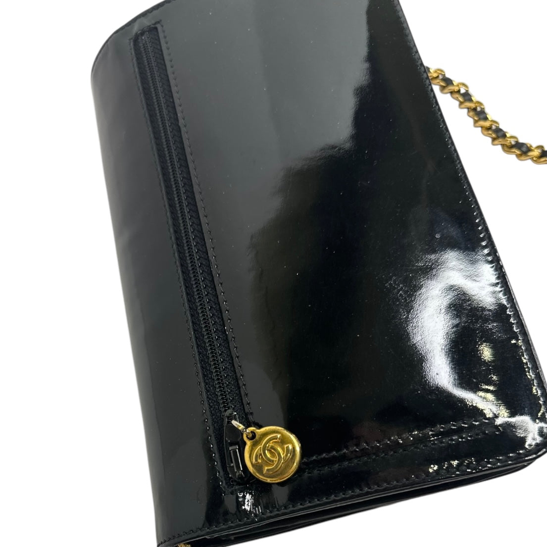 Chanel Patent Timeless CC Wallet On Chain WOC Black
