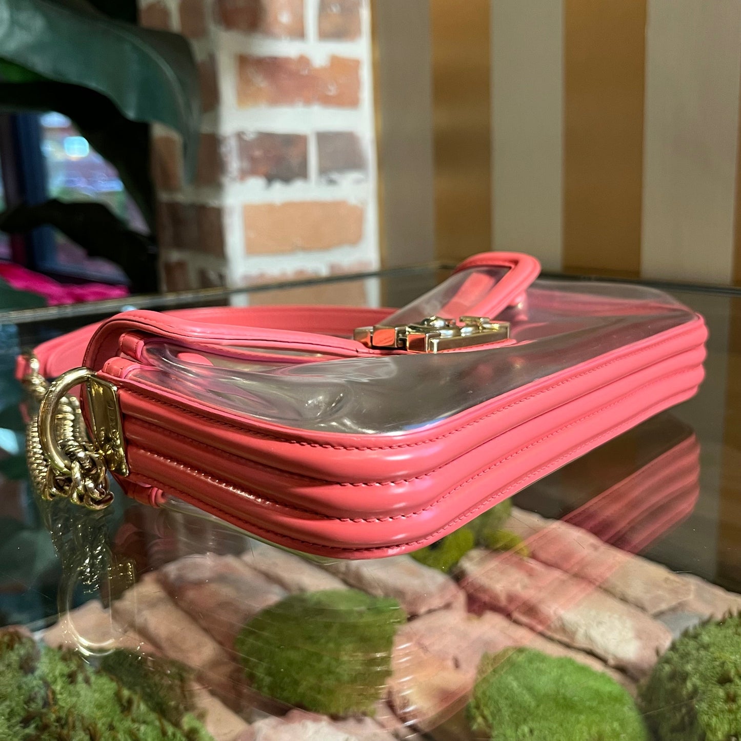 CHANEL Transparent And Pink Vinyl CC Chain Small Shoulder Bag