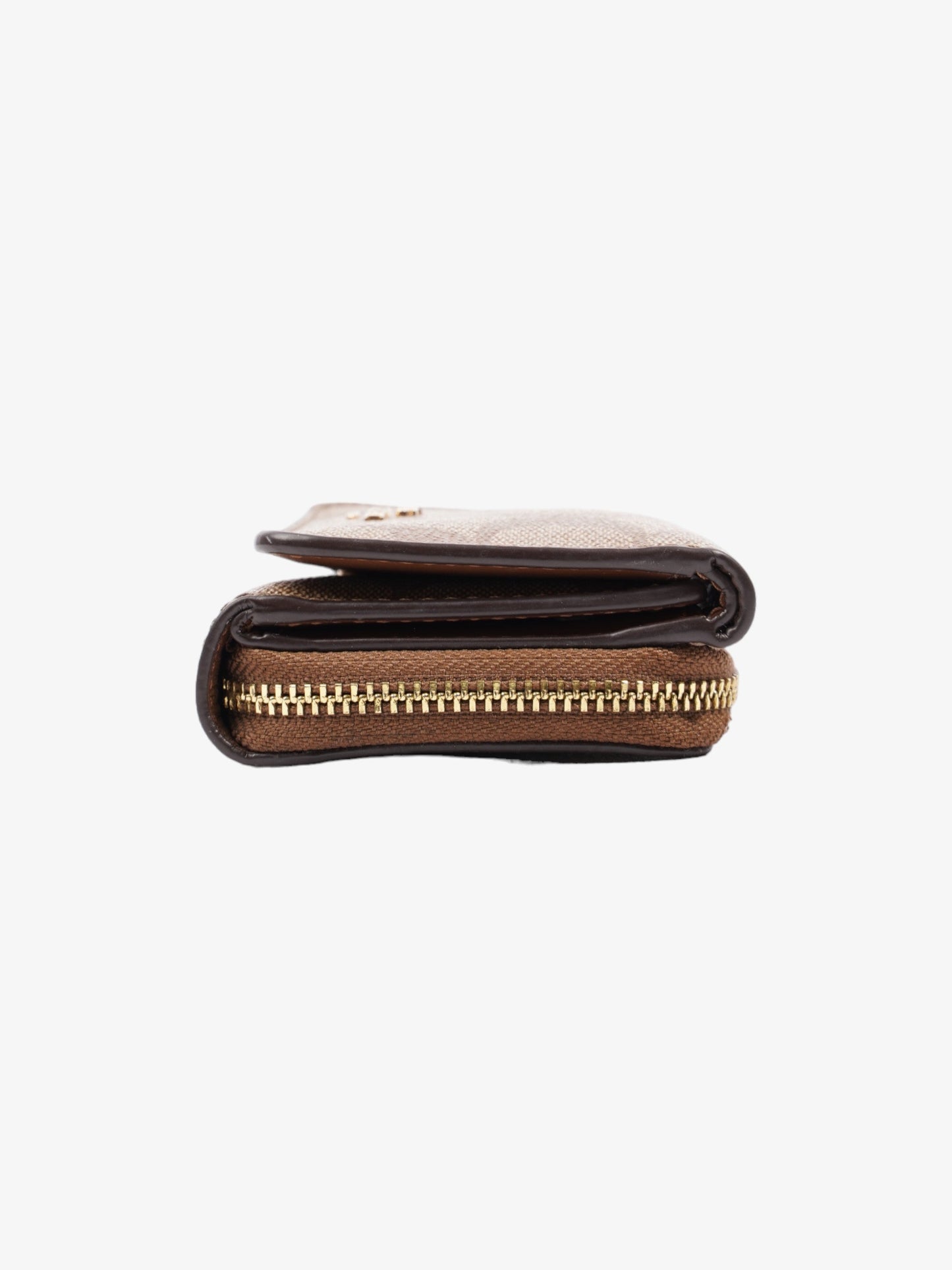 Coach Trifold Wallet Beige Coated Canvas Small