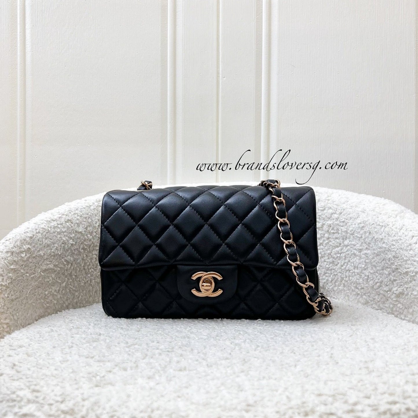 GLM-Mini Rectangle Classic Flap in Black Lambskin and Rose Gold HW