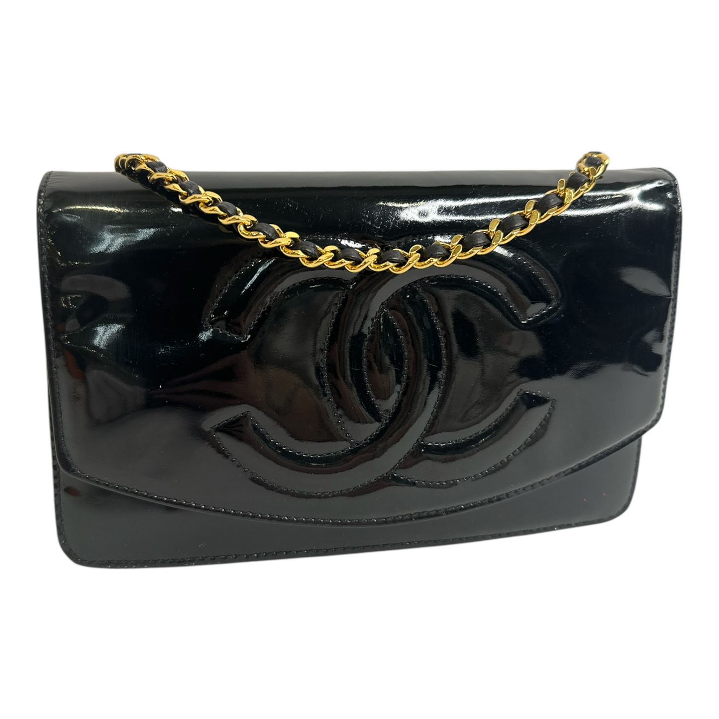 Chanel Patent Timeless CC Wallet On Chain WOC Black