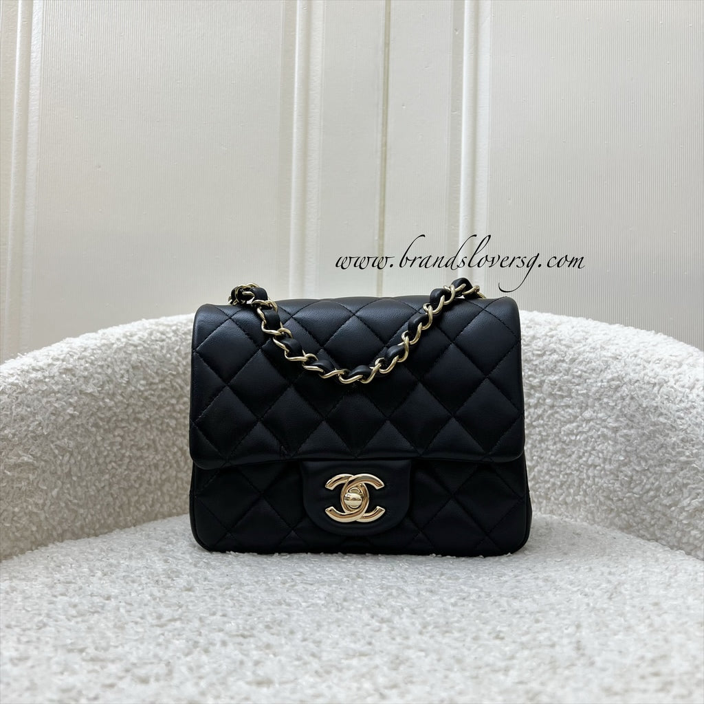 GLM-Classic Square Mini Flap in Black Lambskin and LGHW (Model: A35200)