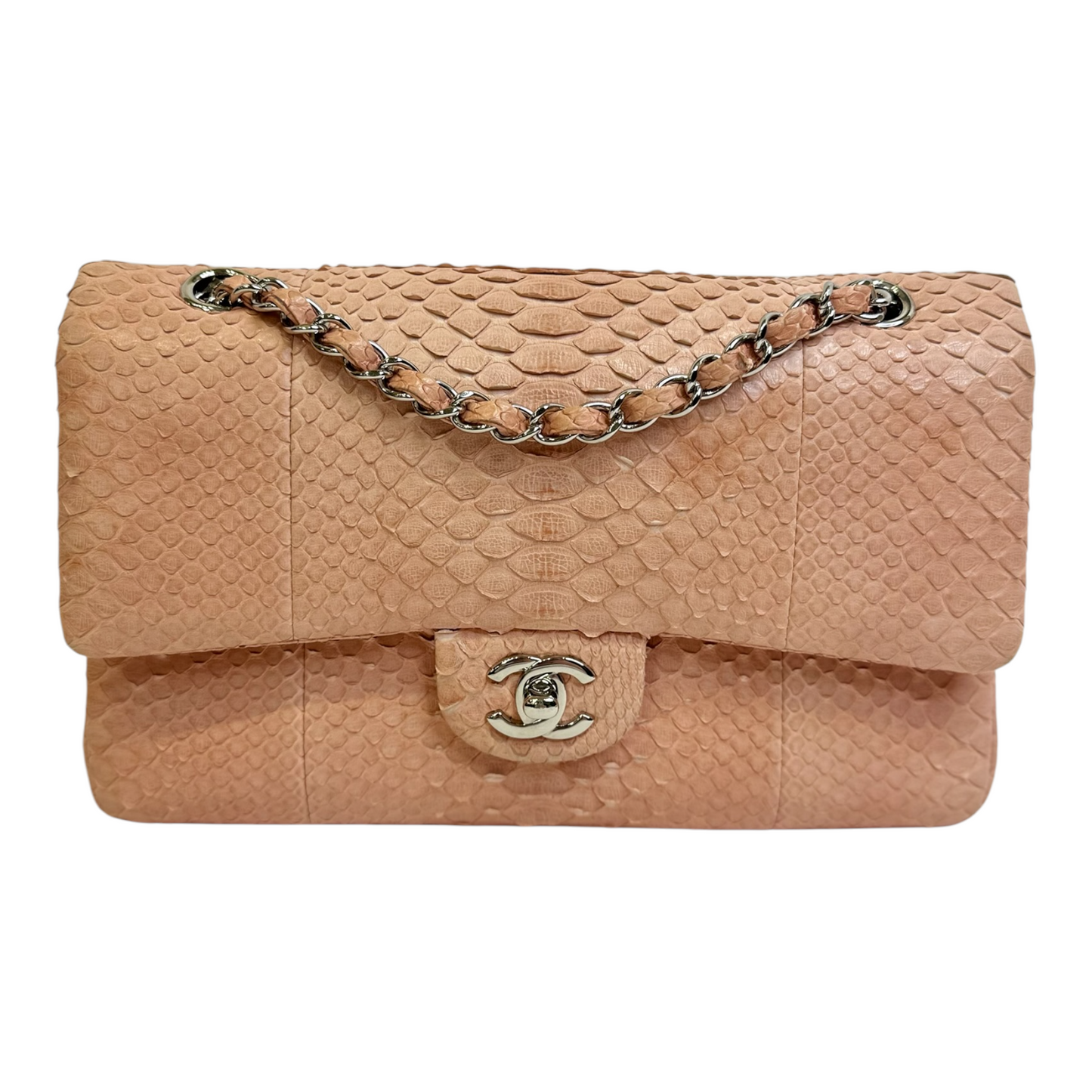 GLM-Pink Python Medium Double Flap Handbag