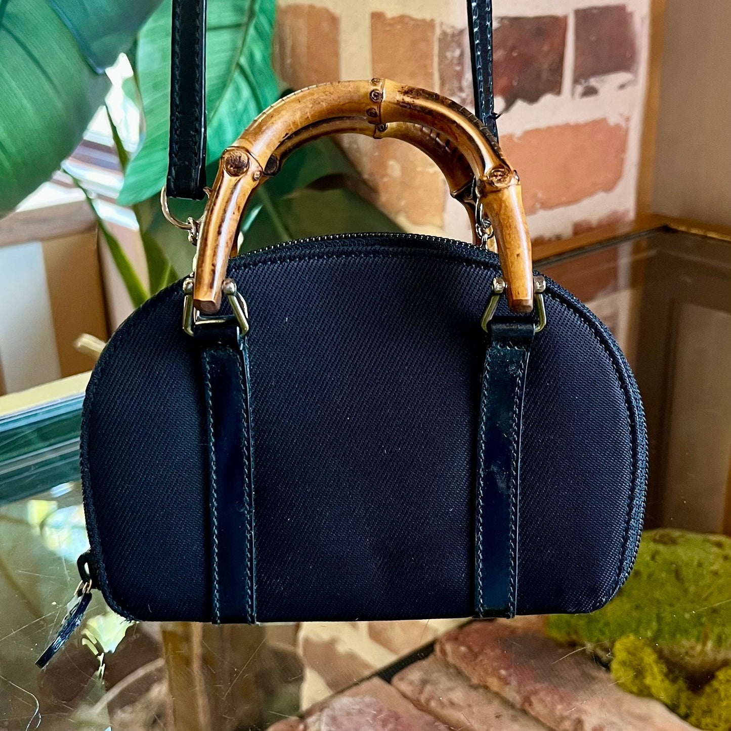 GUCCI Mini Bamboo Handle Black Nylon Wallet Crossbody