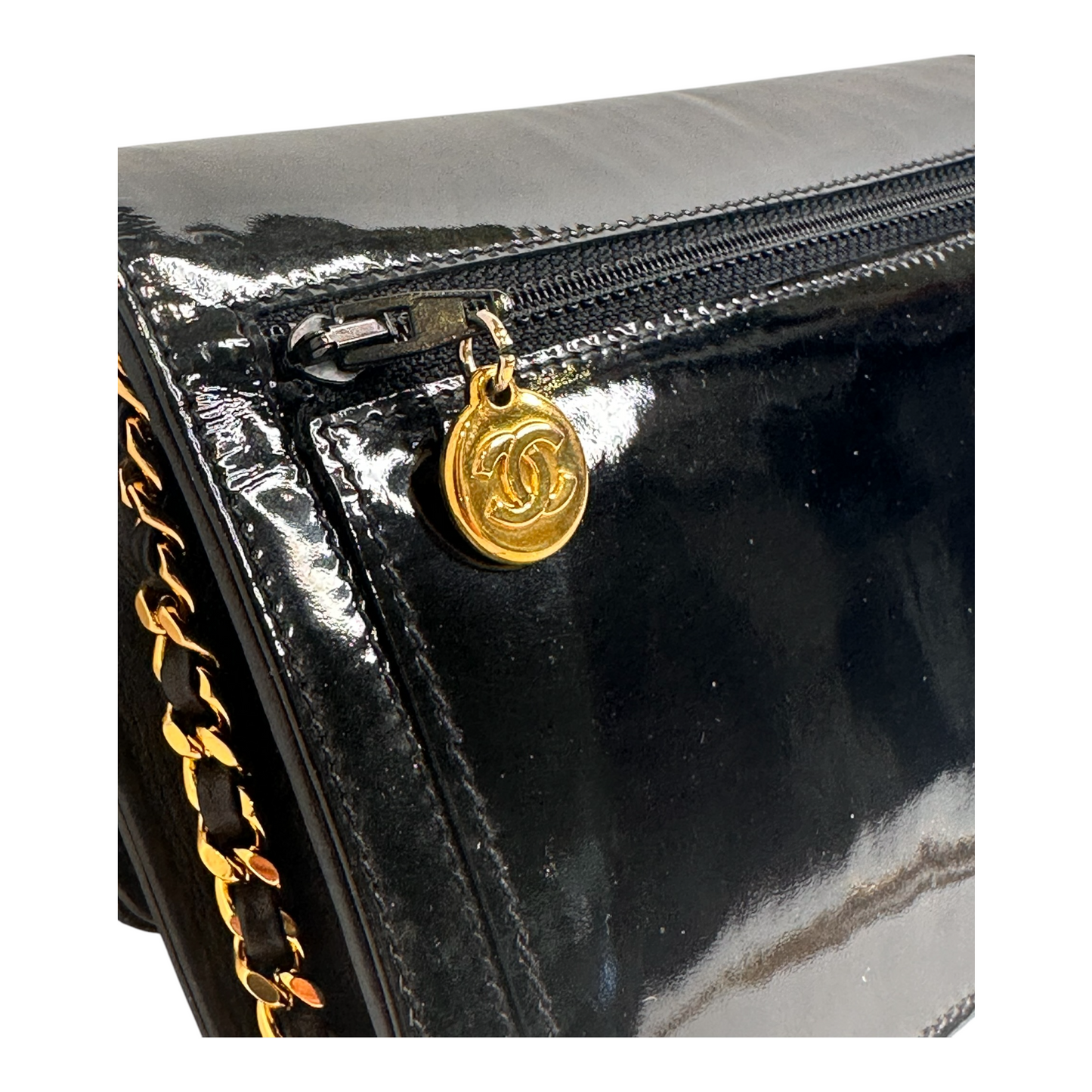 Chanel Patent Timeless CC Wallet On Chain WOC Black