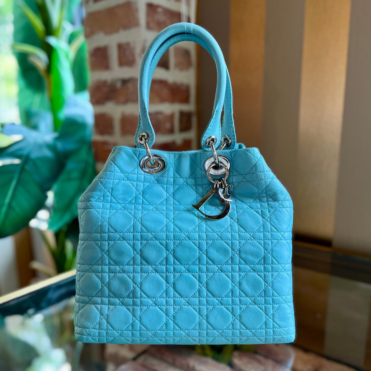 CHRISTIAN DIOR Cannage Lady Dior Blue Handbag