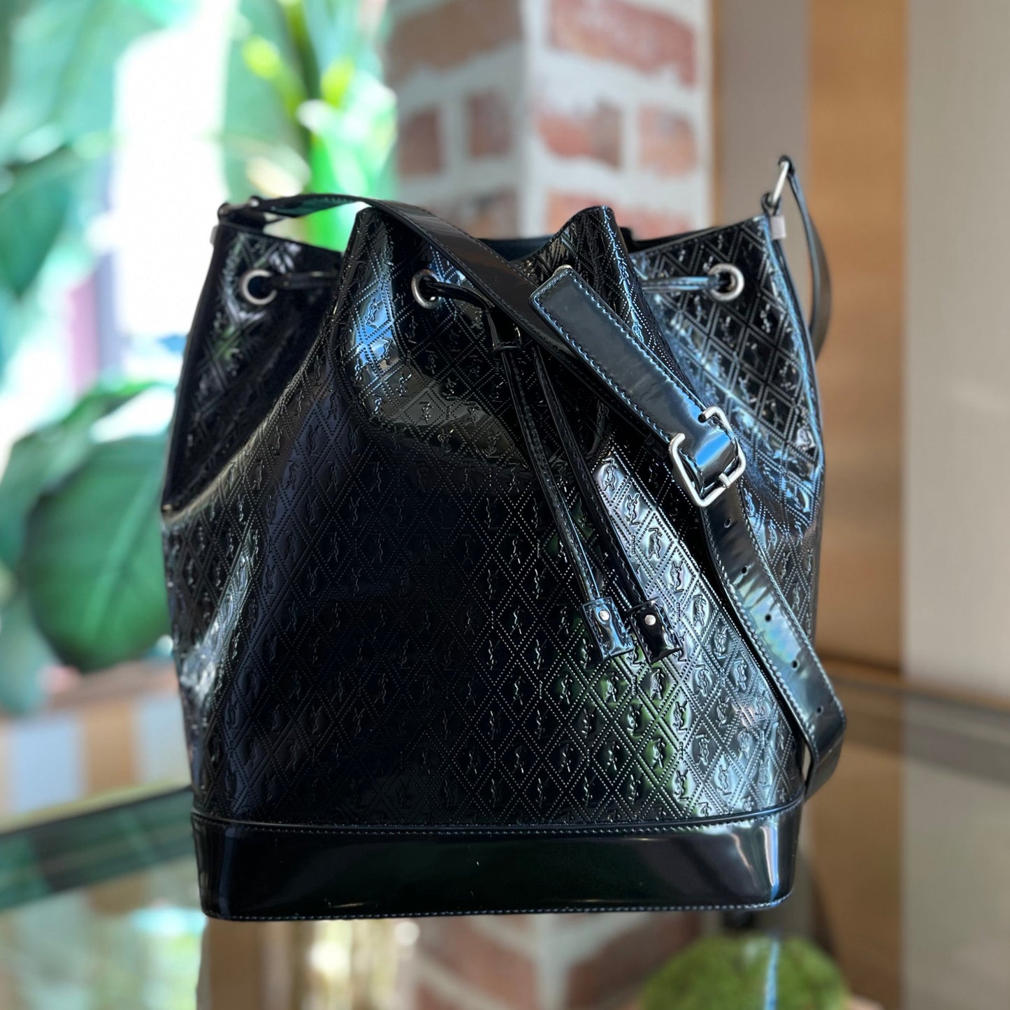 SAINT LAURENT Spazzolato Le Monogram Drawstring Bucket Bag