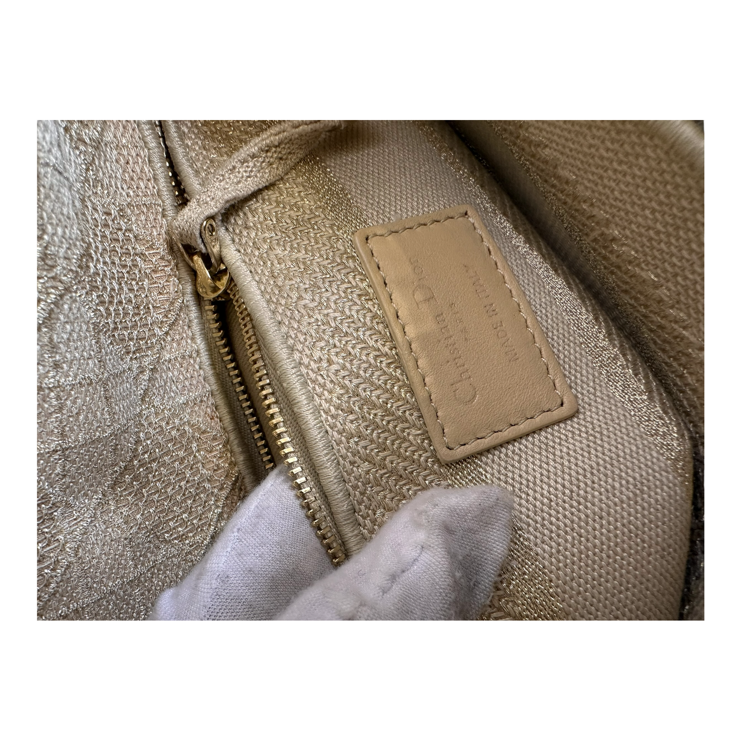 Christian Dior Canvas Embroidered Cannage Medium Lady D-Lite Beige