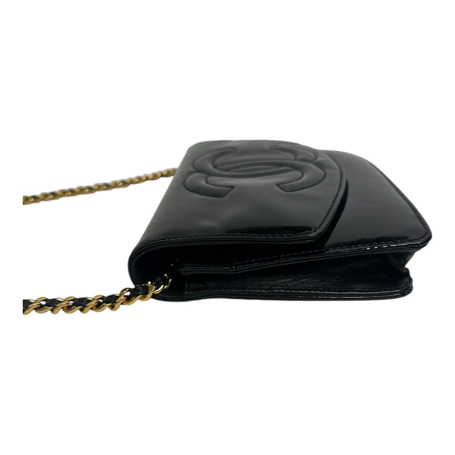 Chanel Patent Timeless CC Wallet On Chain WOC Black