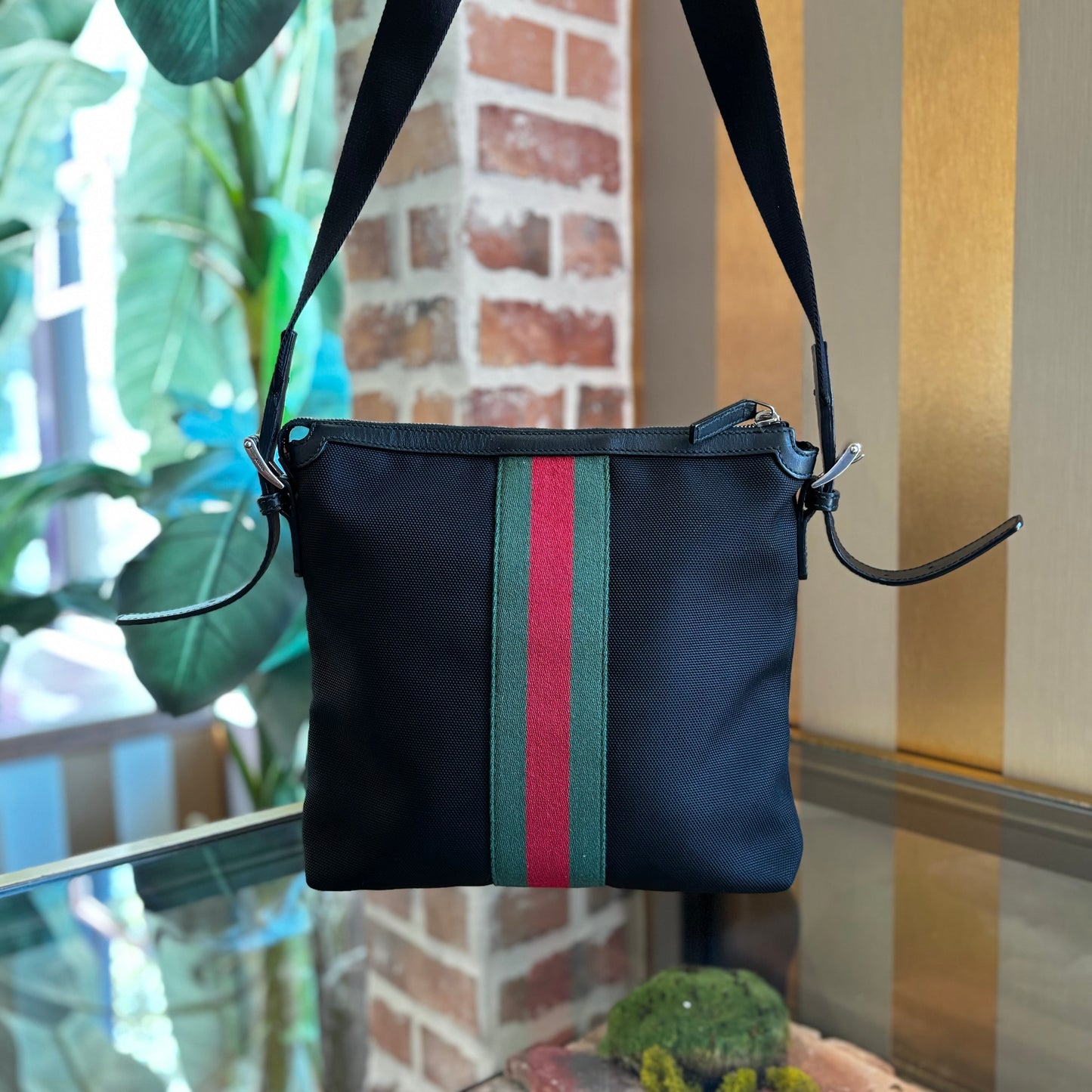 GUCCI Techno Web Stripe Crossbody Bag