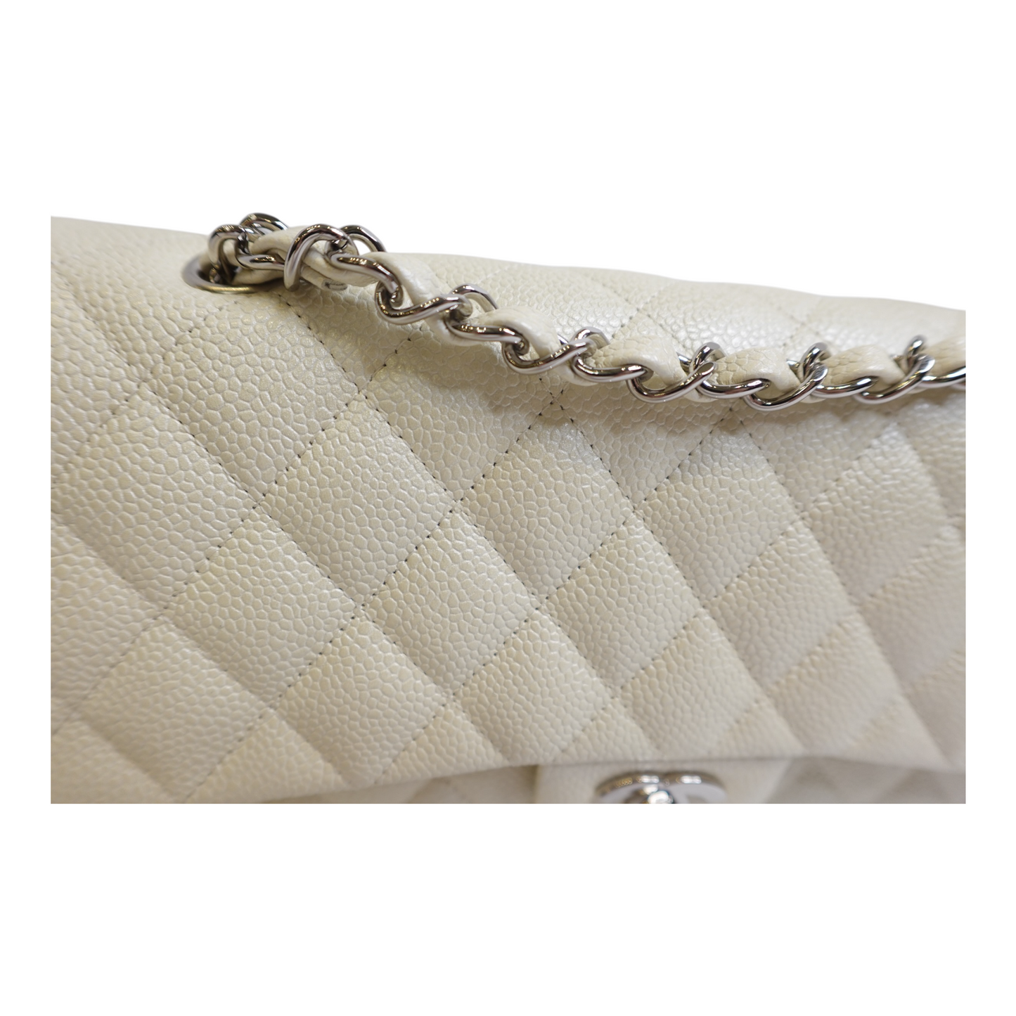 Chanel Medium Double Flap Pearlescent Ivory Caviar