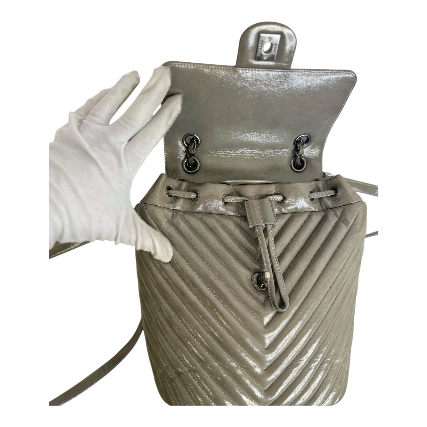 Chanel Iridescent Calfskin Chevron Quilted Urban Spirit Backpack Small