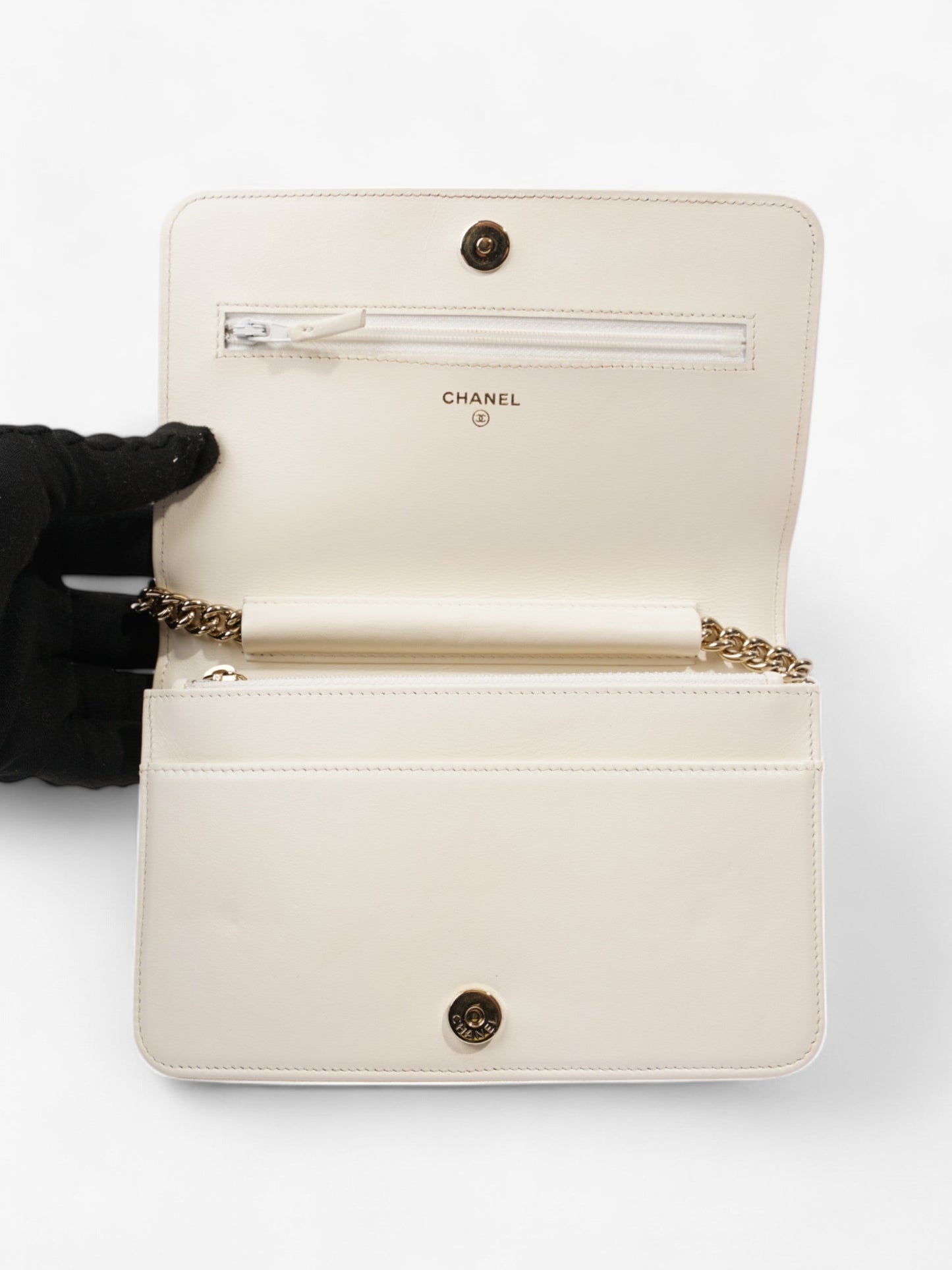 Chanel Boy Wallet on Chain White Caviar Leather