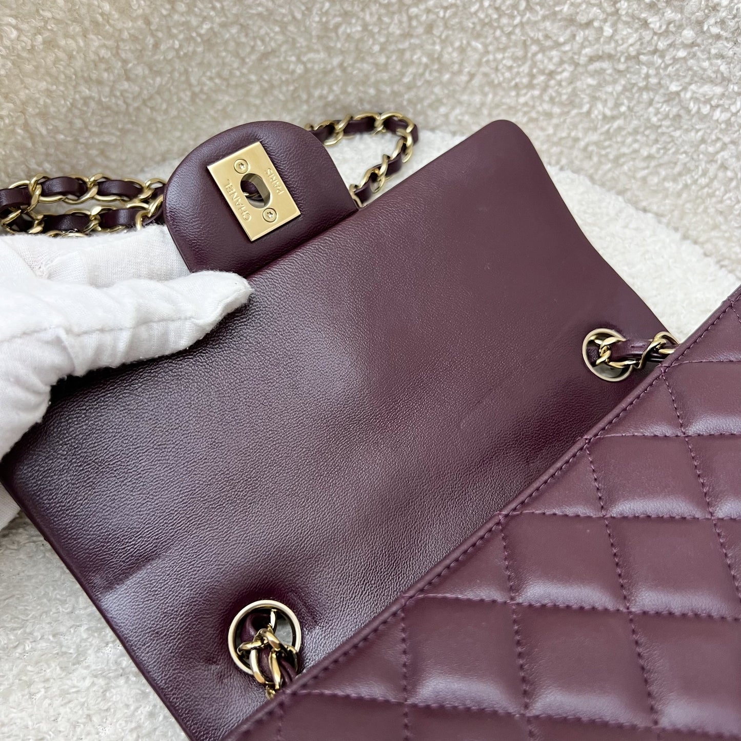 GLM-Classic Rectangle Mini Flap Bag in Burgundy Lambskin and LGHW