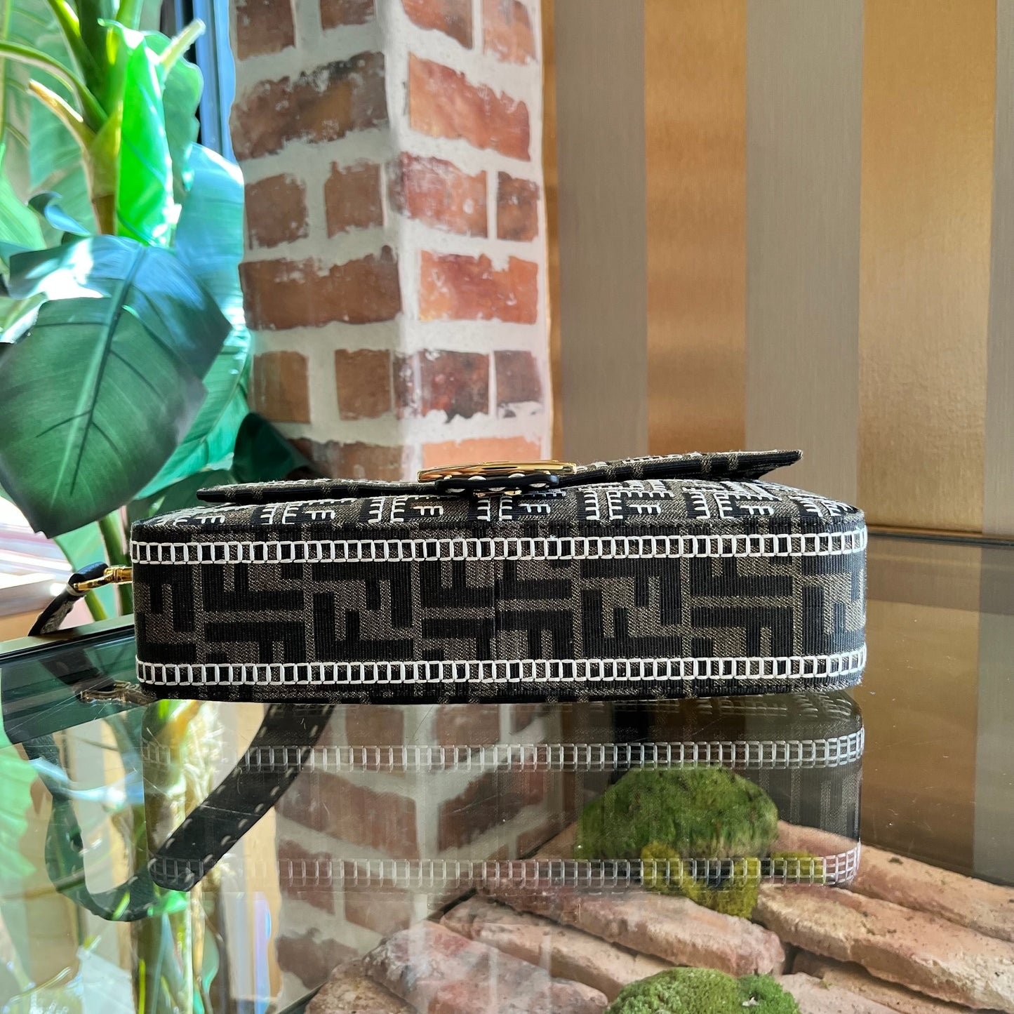 FENDI 1974 Baguette Embroidered FF Jacquard Shoulder Bag