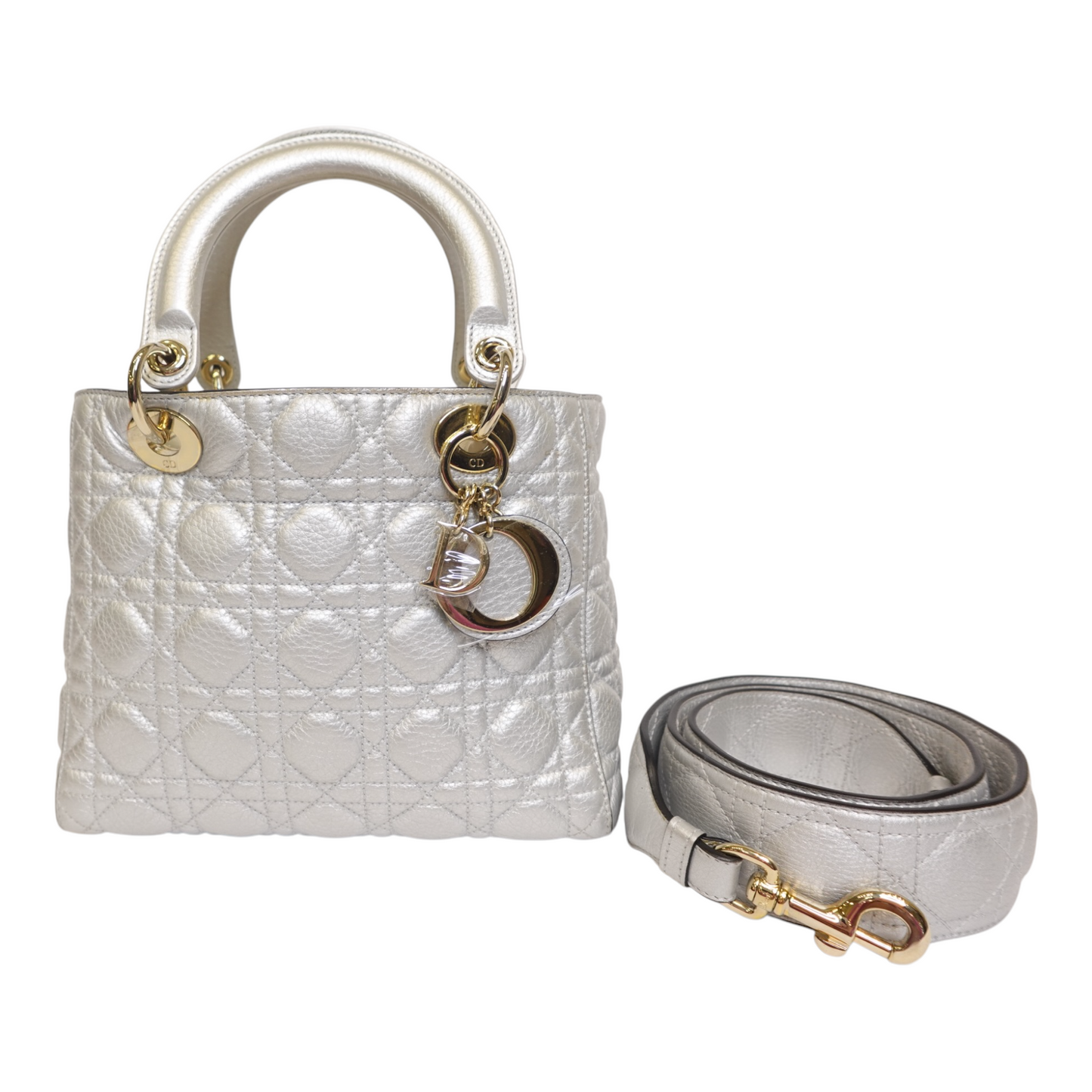 Christian Dior Metallic Grained Calfskin Cannage Mini Lady Dior