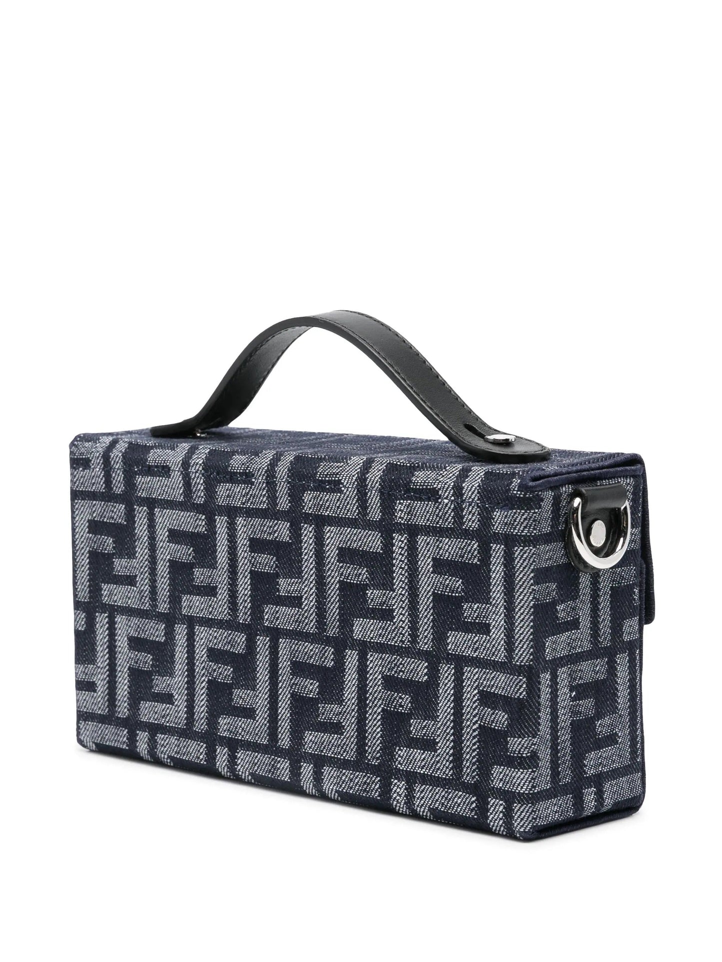 FENDI FF BLUE JACQUARD AND LEATHER SOFT TRUNK BAGUETTE BAG