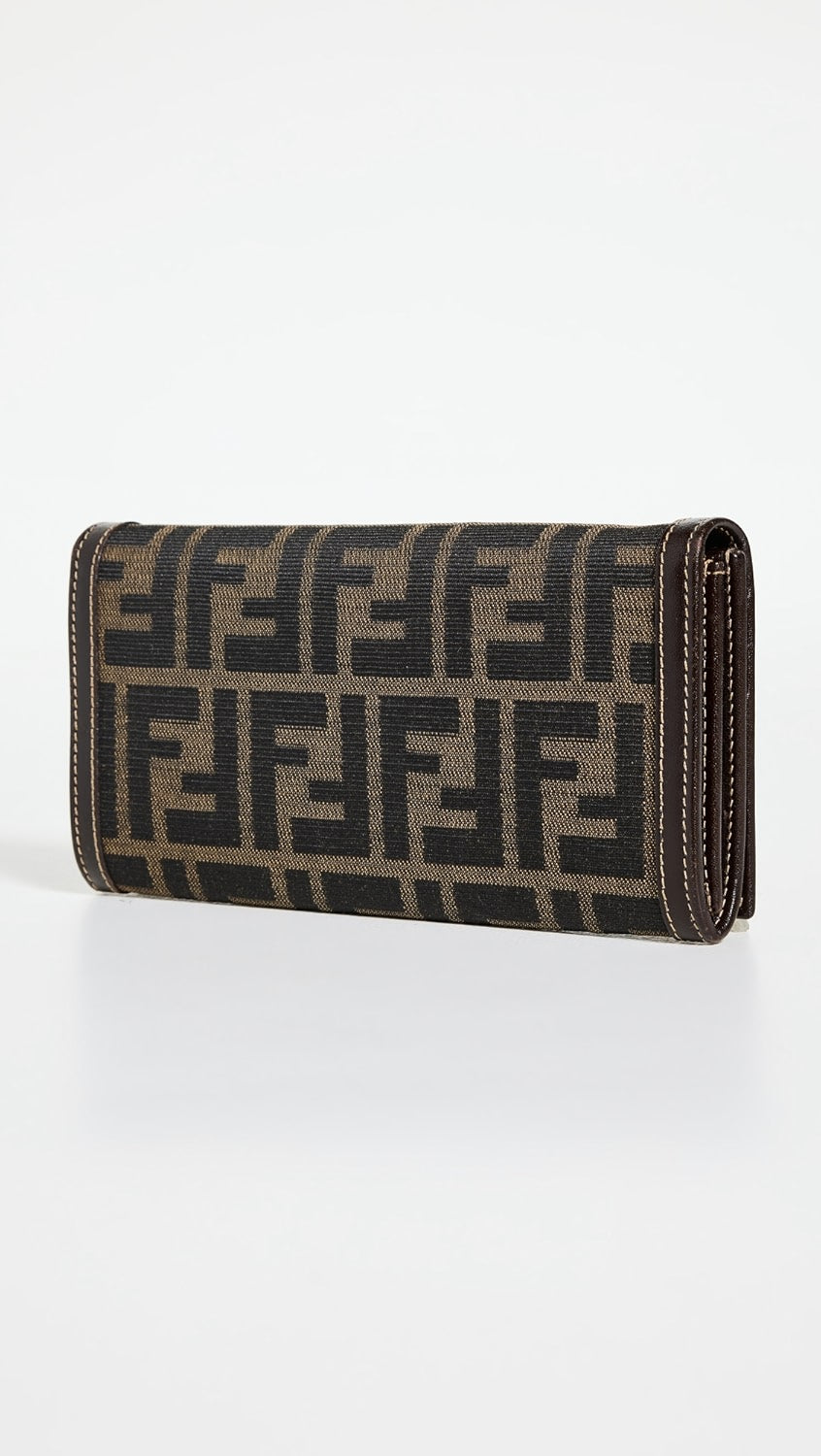 FENDI FF BROWN ZUCCA LONG FLAP WALLET
