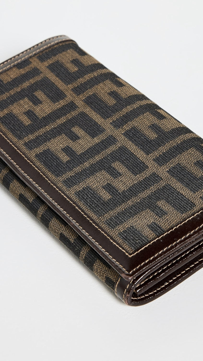 FENDI FF BROWN ZUCCA LONG FLAP WALLET