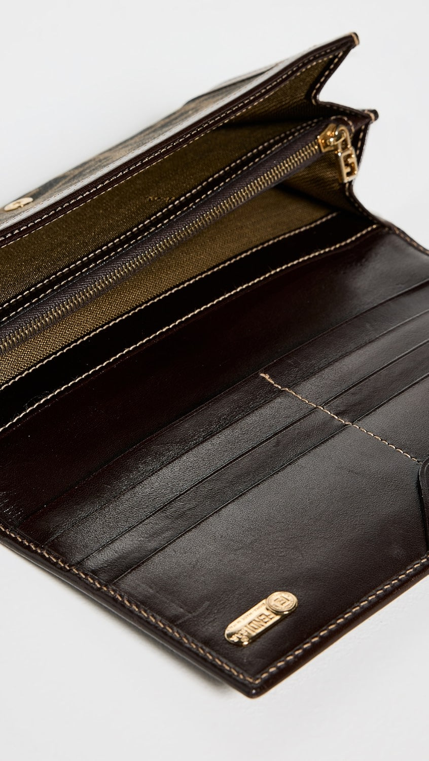 FENDI FF BROWN ZUCCA LONG FLAP WALLET