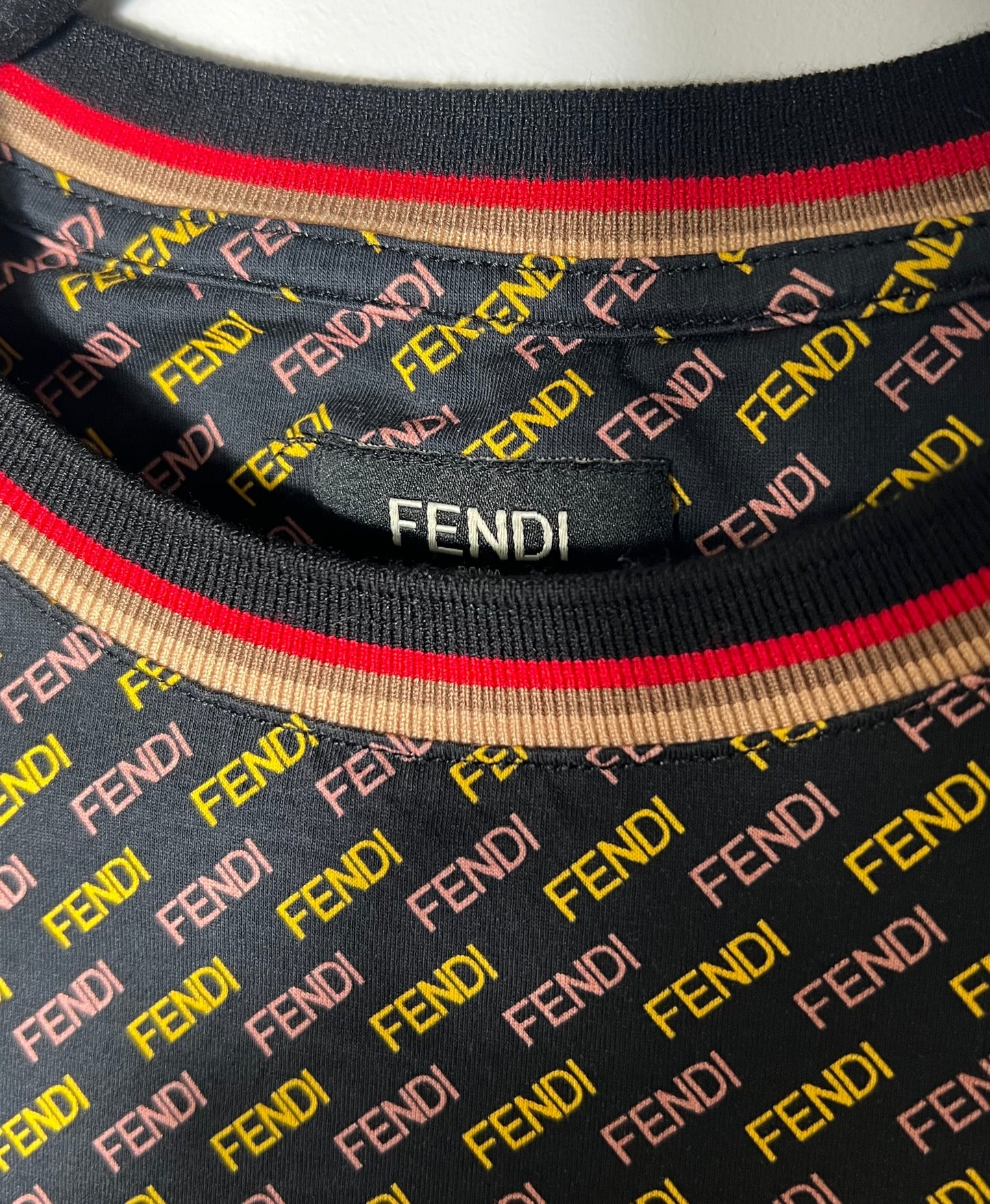 FENDI MULTICOLOR ALL-OVER LOGO CREWNECK TOP