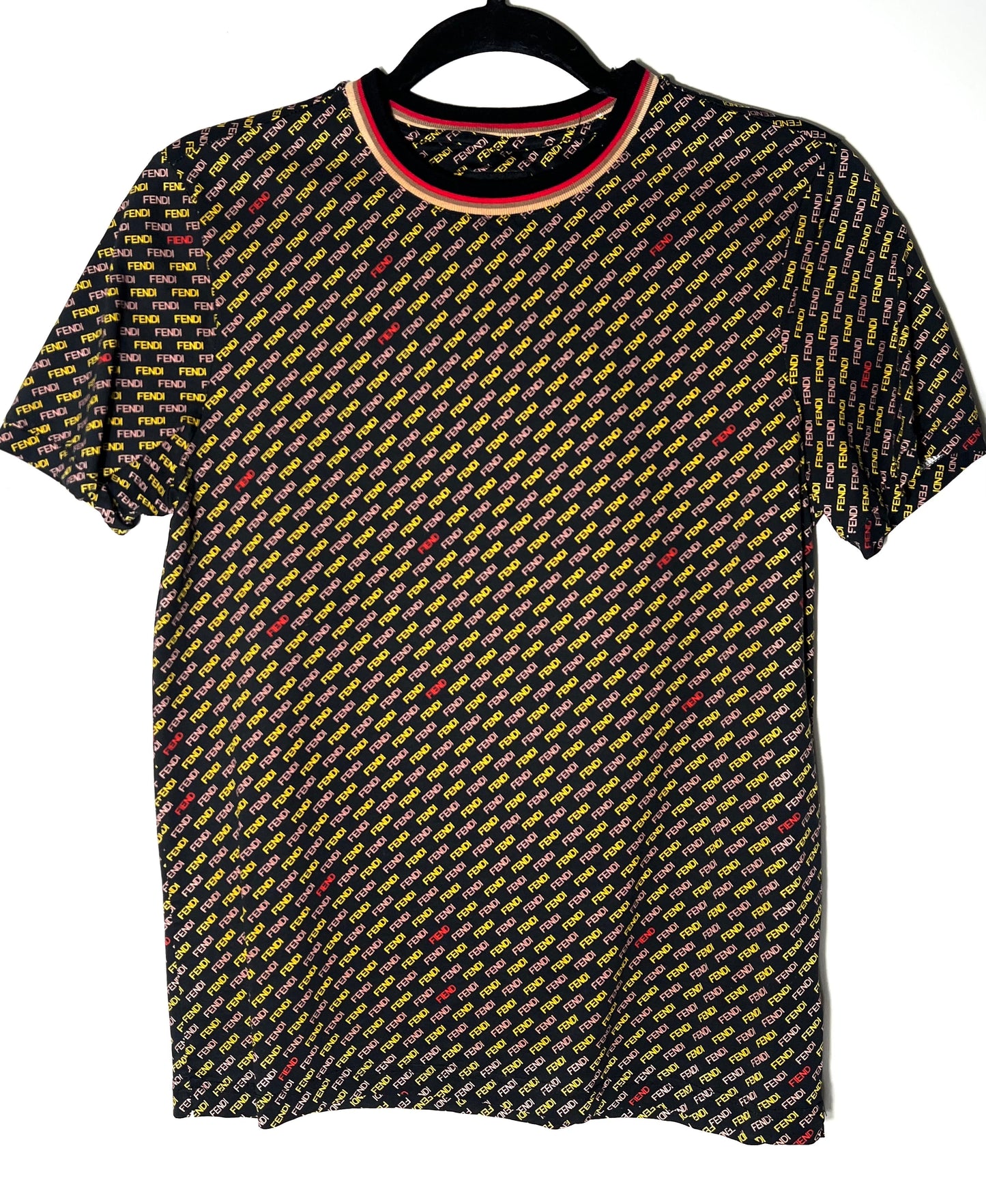 FENDI MULTICOLOR ALL-OVER LOGO CREWNECK TOP