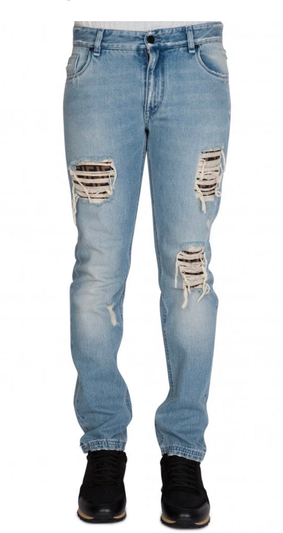 FENDI DISTRESSED FF LOGO JEANS
