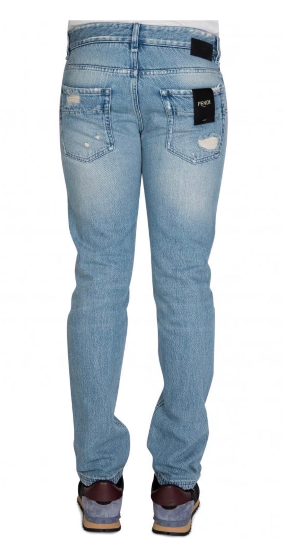 FENDI DISTRESSED FF LOGO JEANS