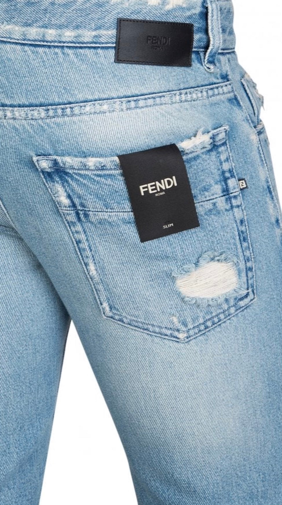 FENDI DISTRESSED FF LOGO JEANS