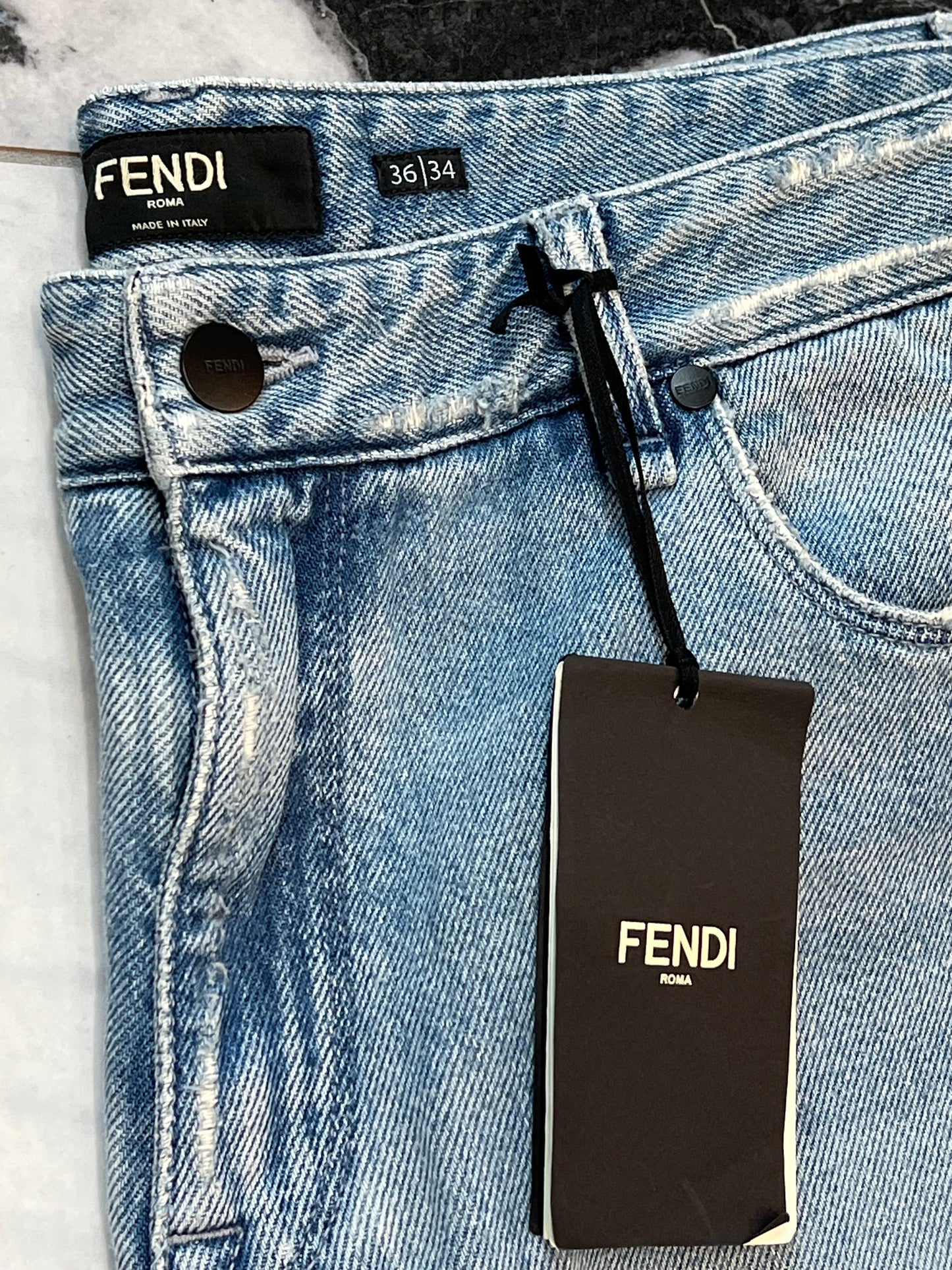 FENDI DISTRESSED FF LOGO JEANS