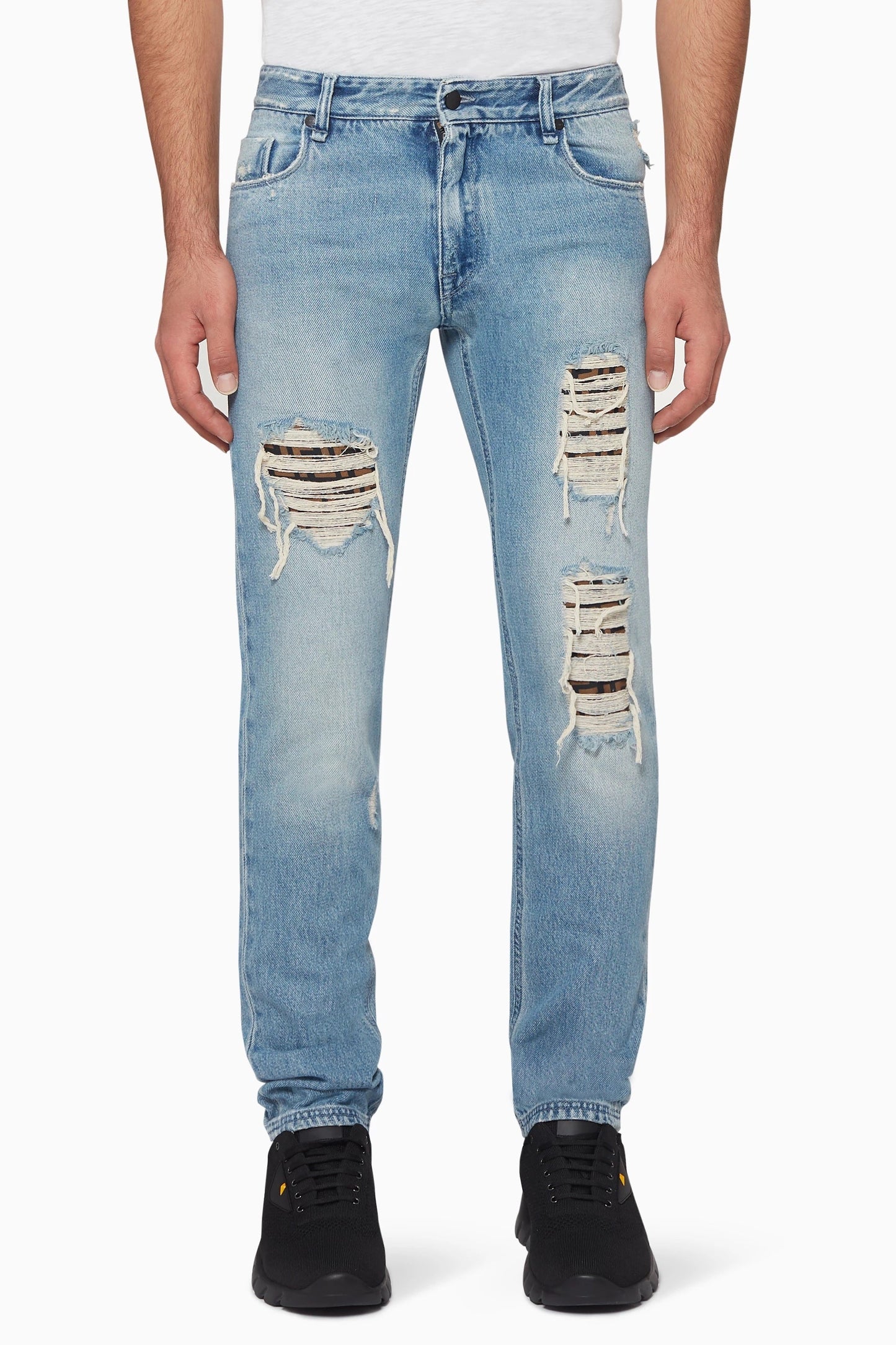 FENDI DISTRESSED FF LOGO JEANS