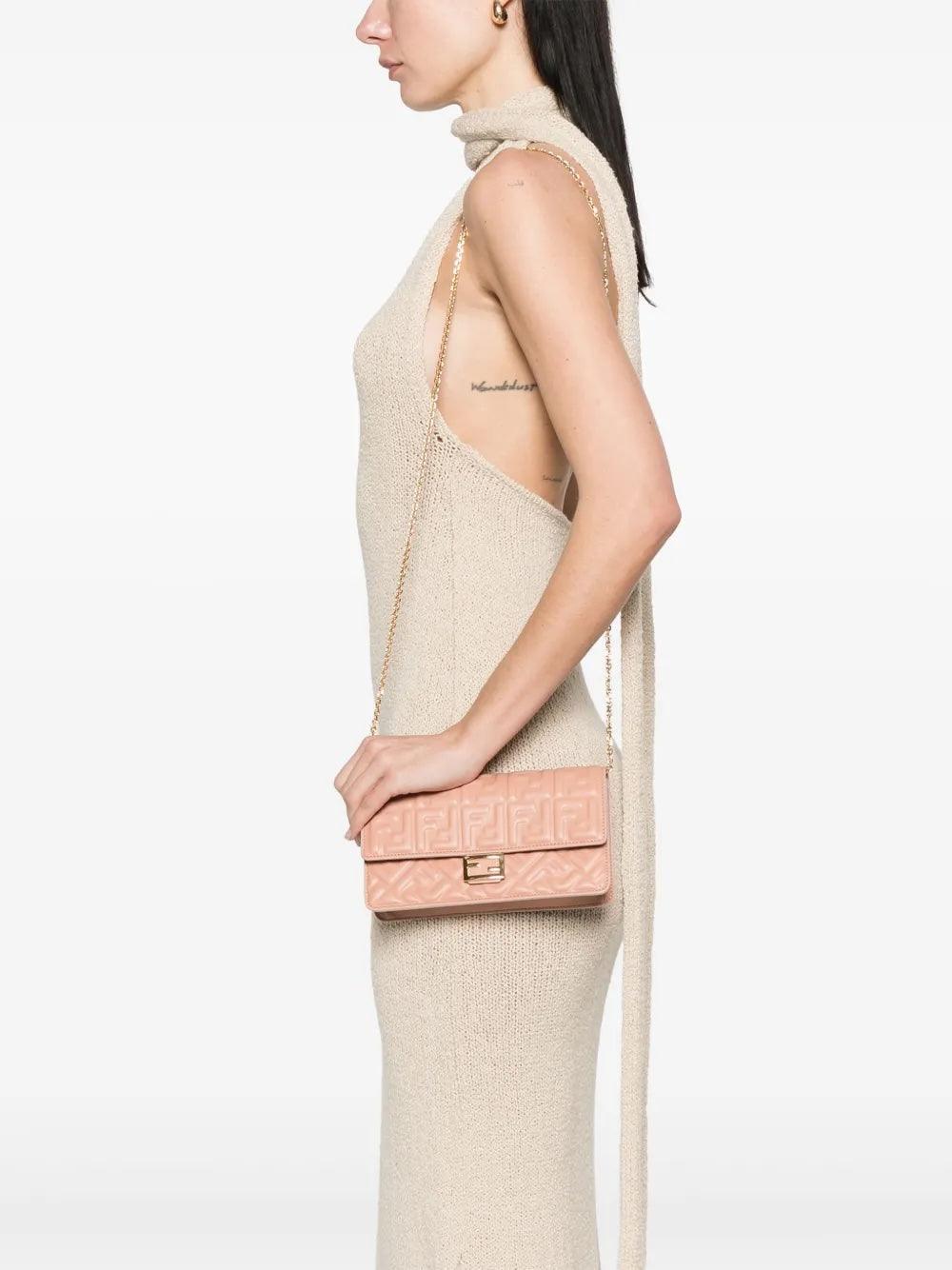 FENDI FF BAGUETTE CALFSKIN LEATHER WALLET ON CHAIN